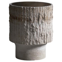 Limestone and Brass Sculpted Coffee Table by Frederic Saulou