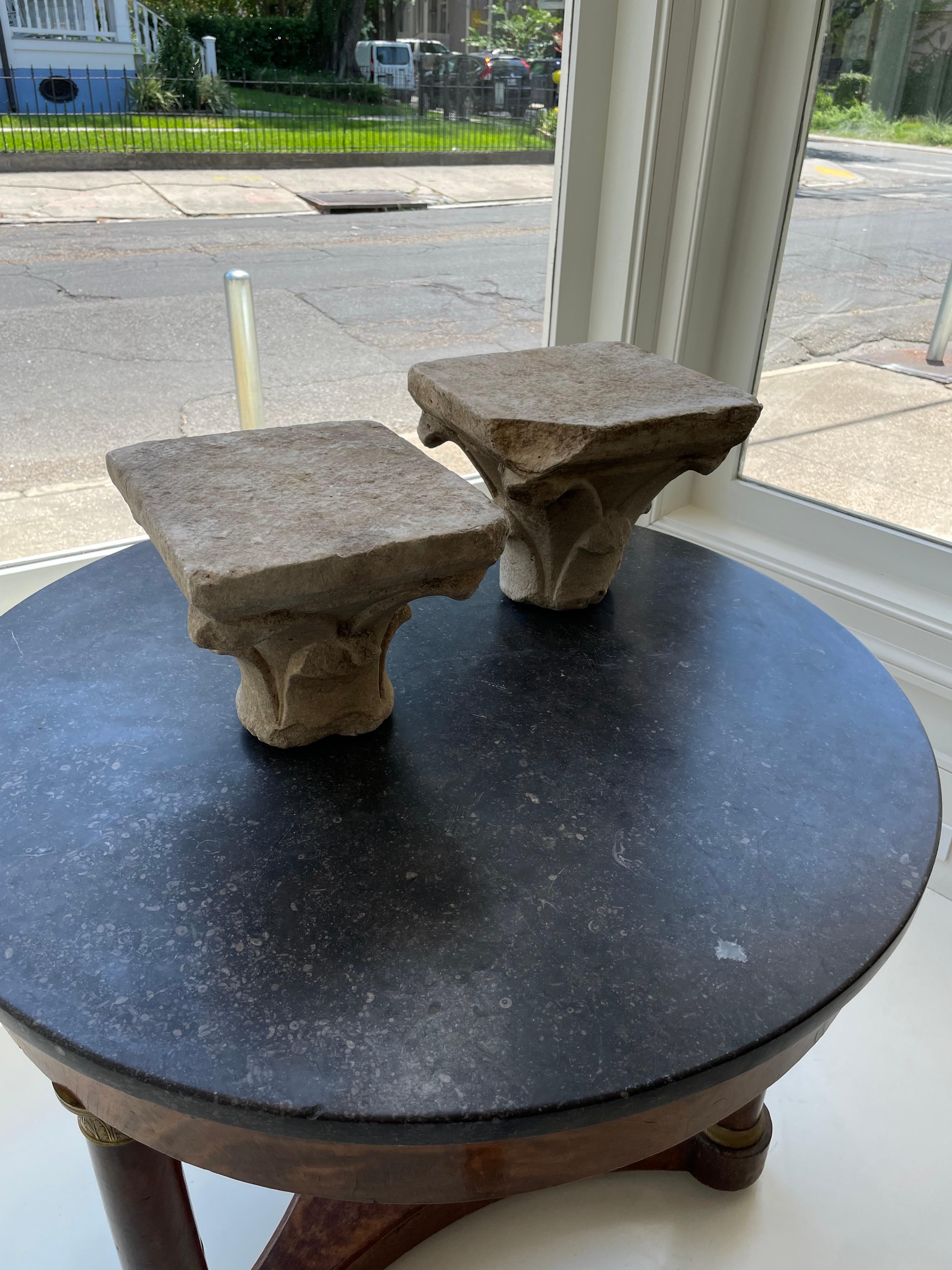 Hand-Carved Limestone Capitals, Medieval, Carved