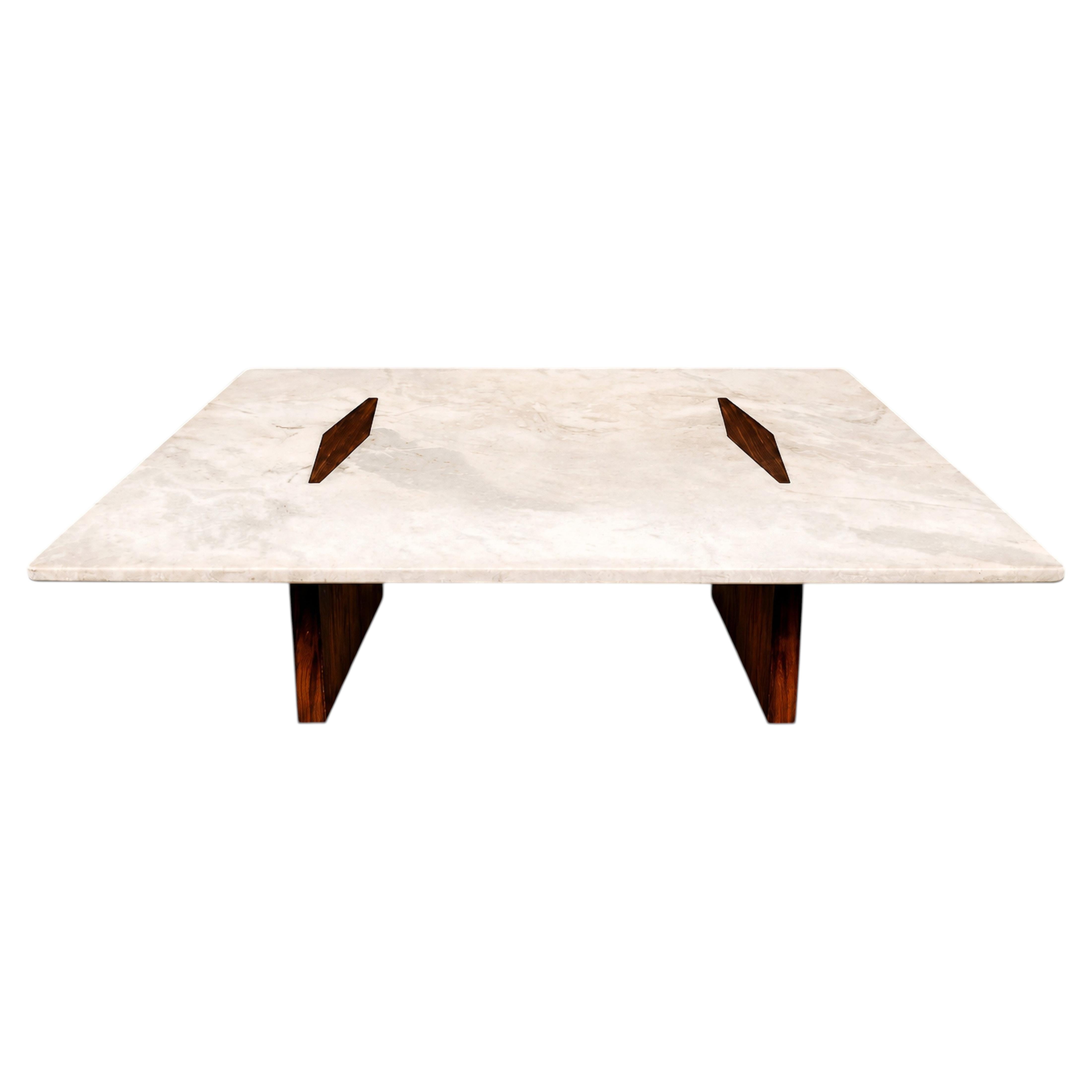 Mesa de centro de piedra caliza de Jorge Zalszupin, en palisandro y mármol, Brasil, 1959