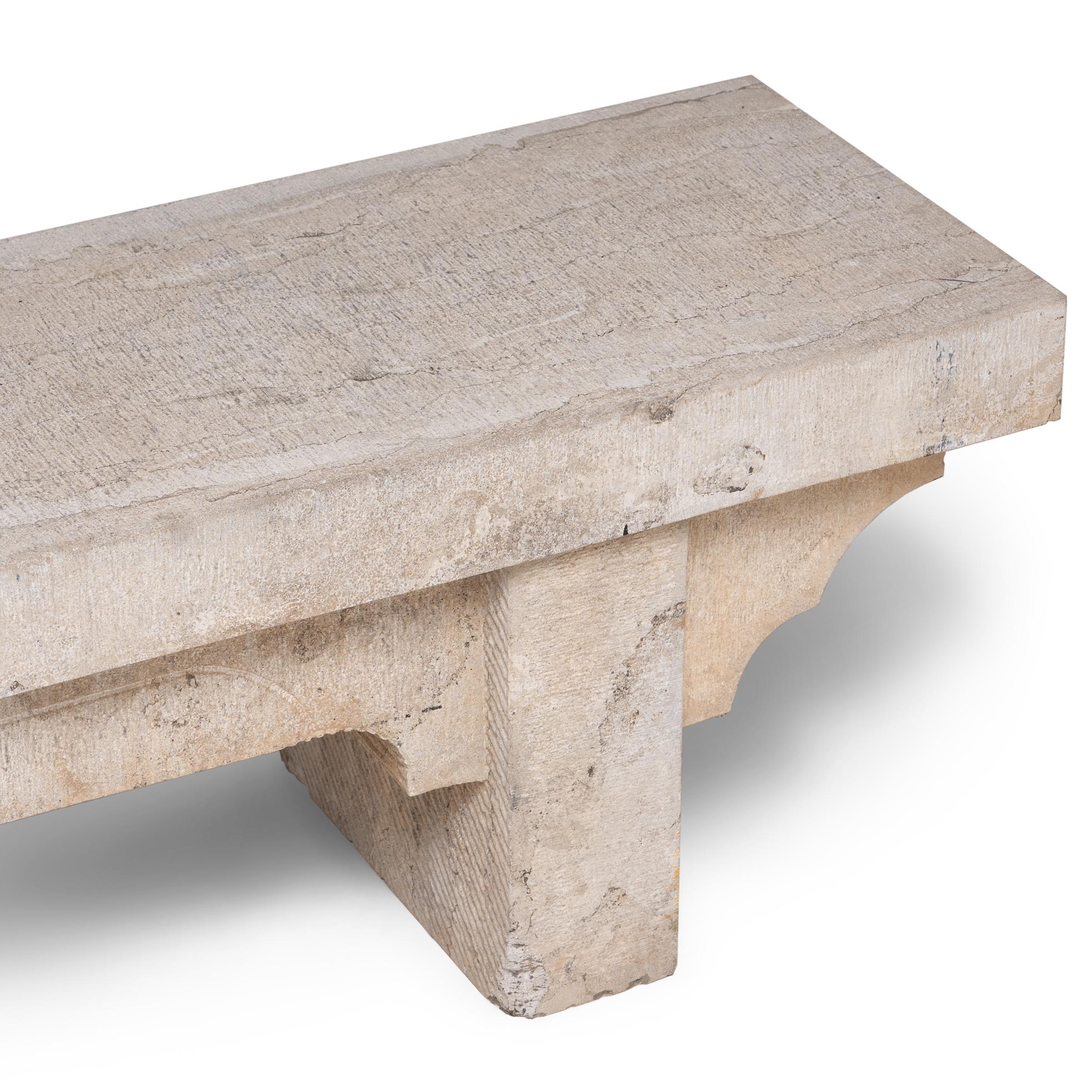 Limestone Doon Garden Bench In Good Condition For Sale In Chicago, IL