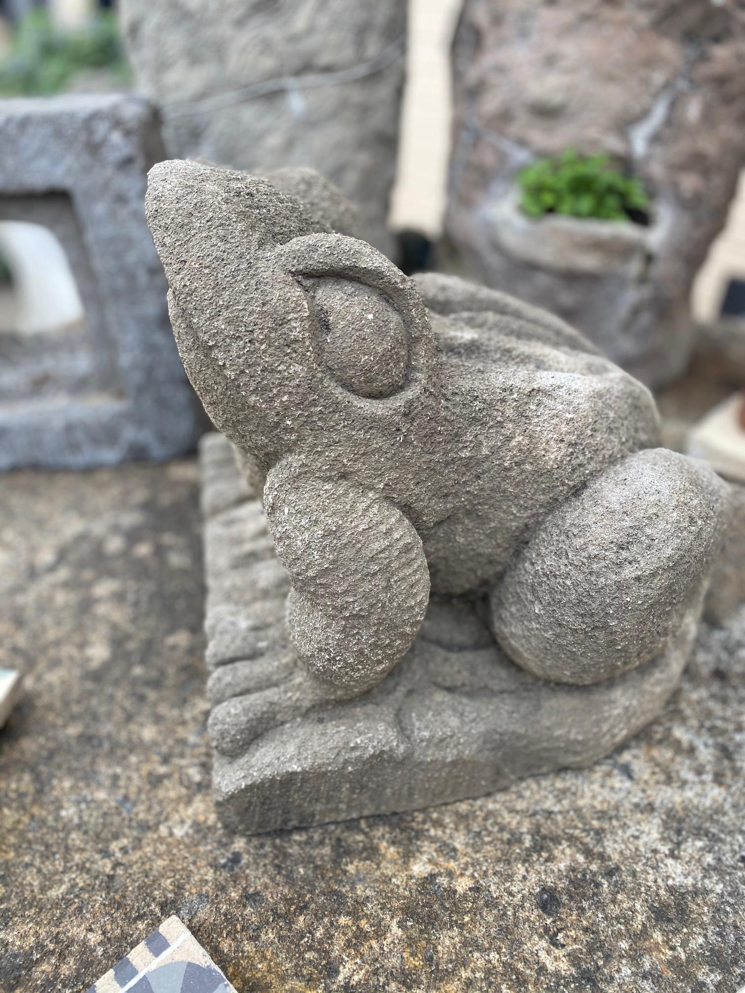 Hand-Carved Limestone Frog Statue, Large