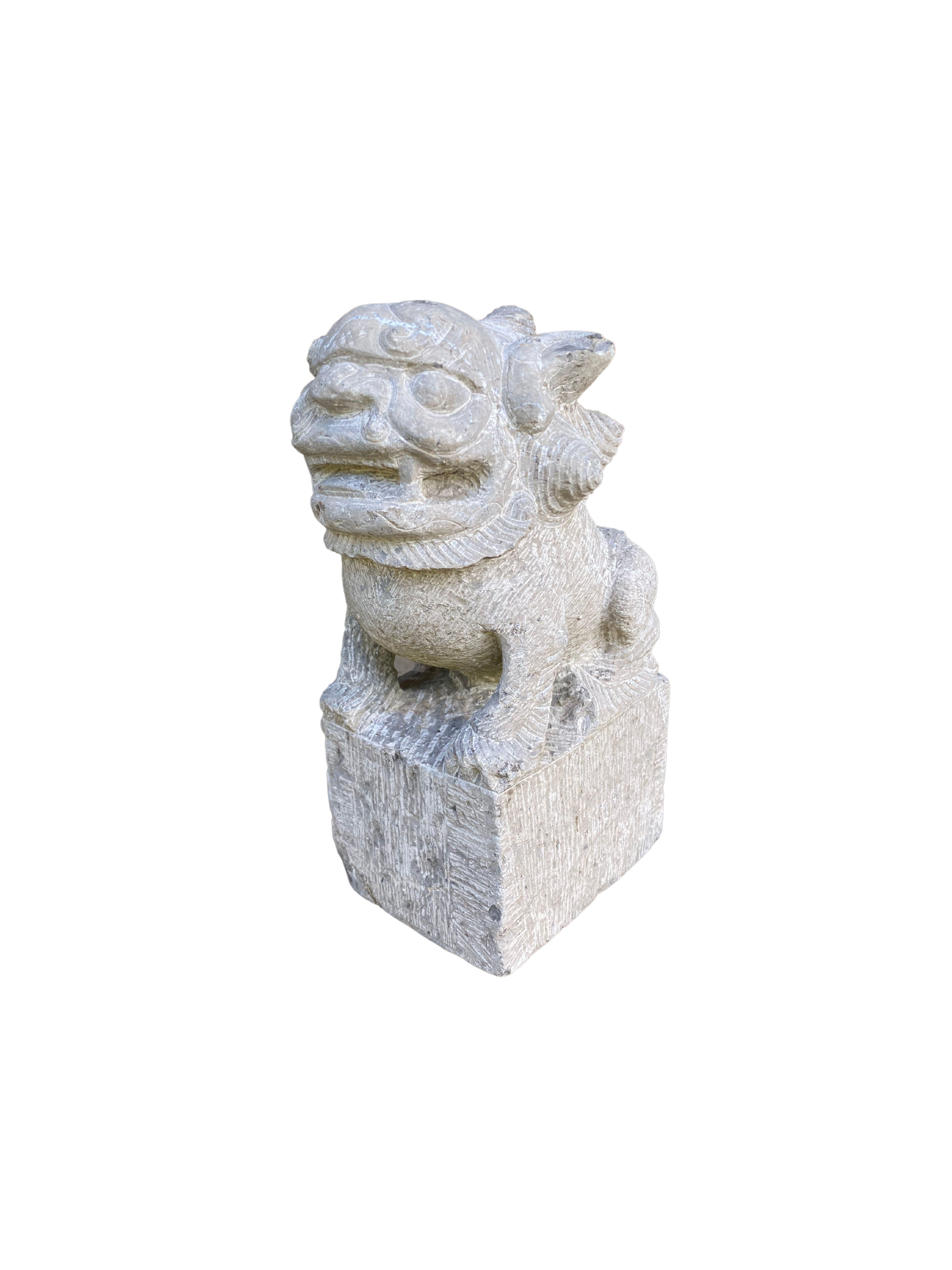 Qing Limestone Fu Dog Guardian Figure from China, c. 1900 For Sale