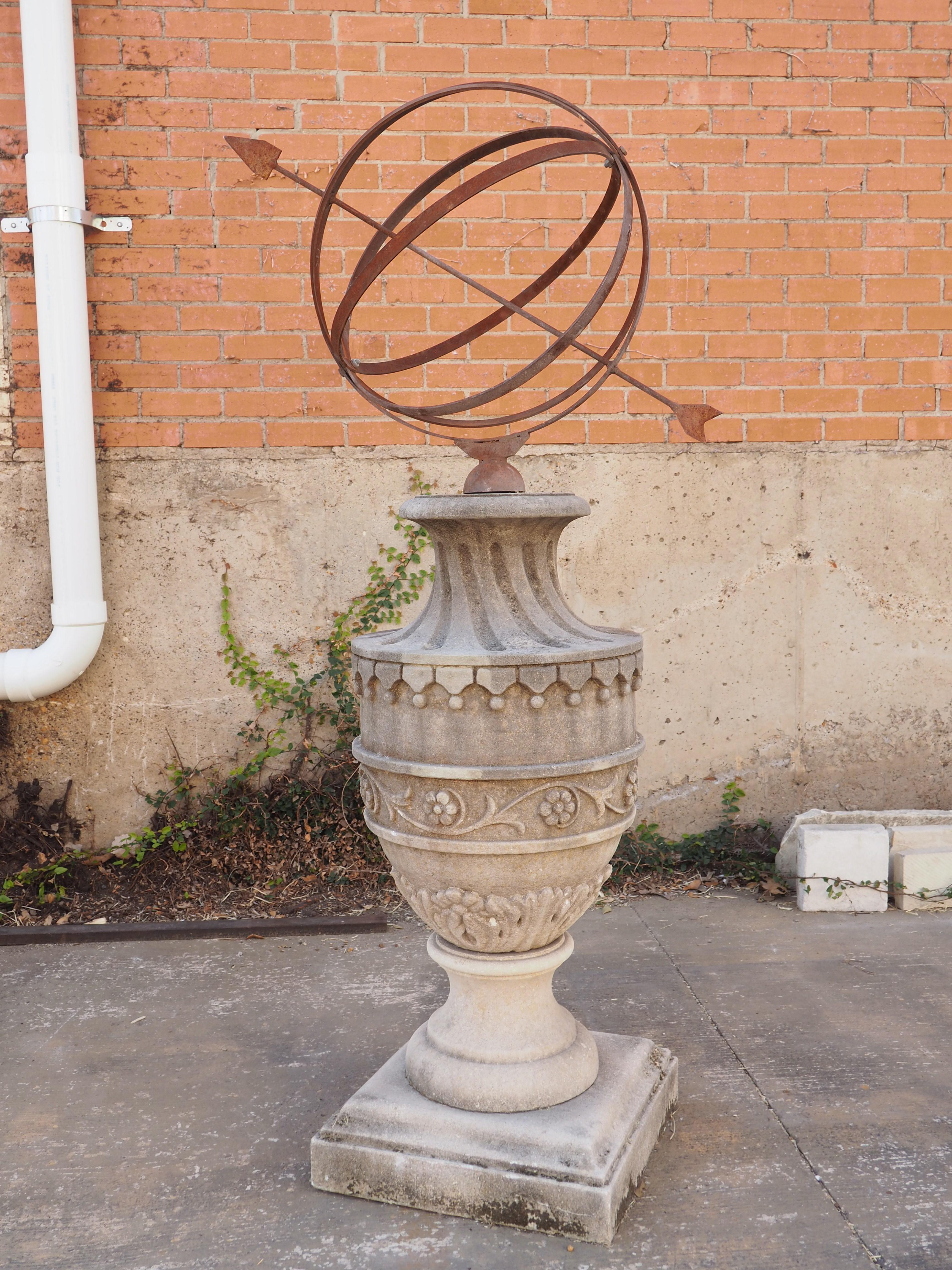 Limestone Garden Armillary Sundial with Carved Tassels and Floral/Foliate Motifs 3