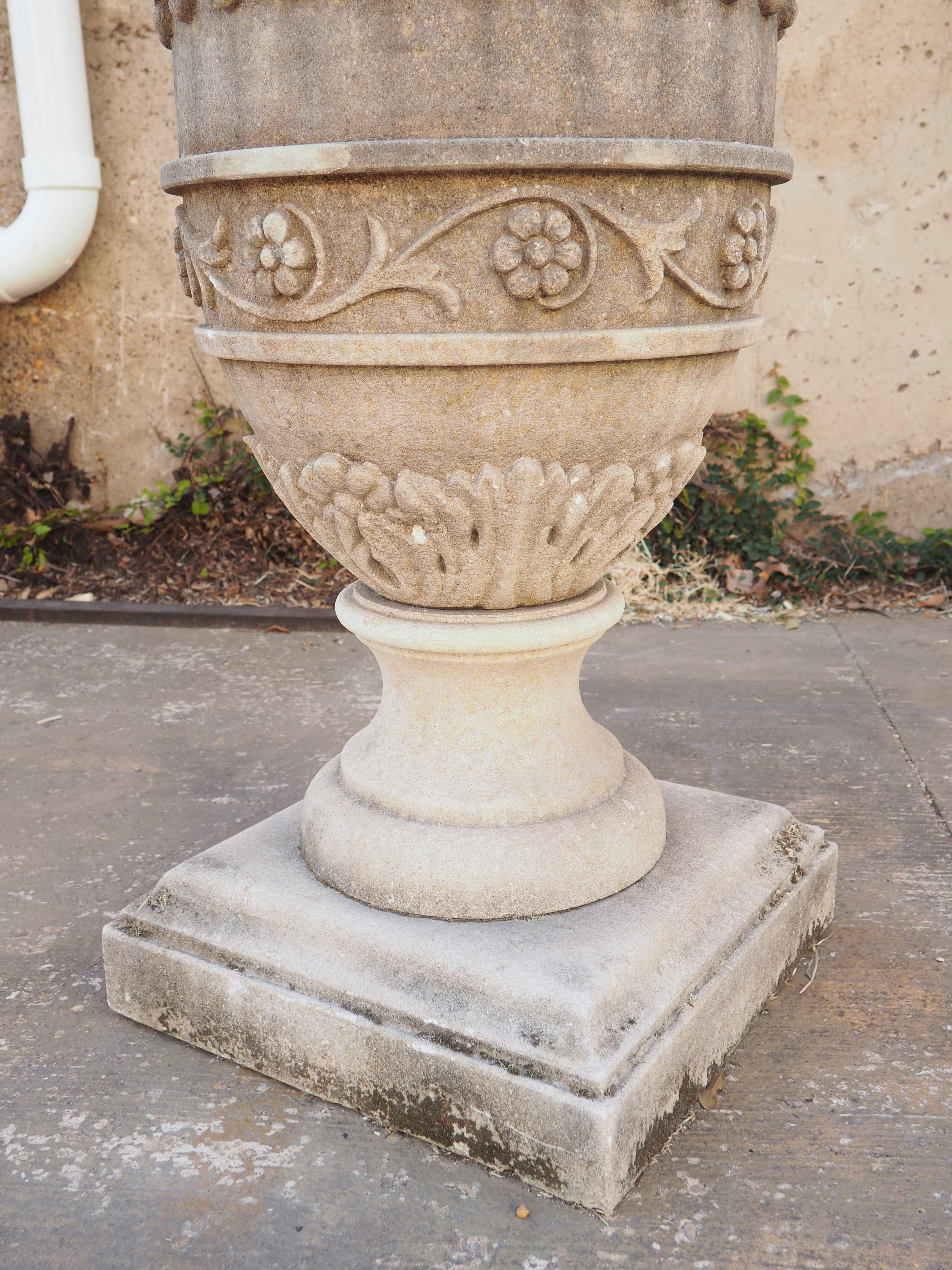 Hand-Carved Limestone Garden Armillary Sundial with Carved Tassels and Floral/Foliate Motifs