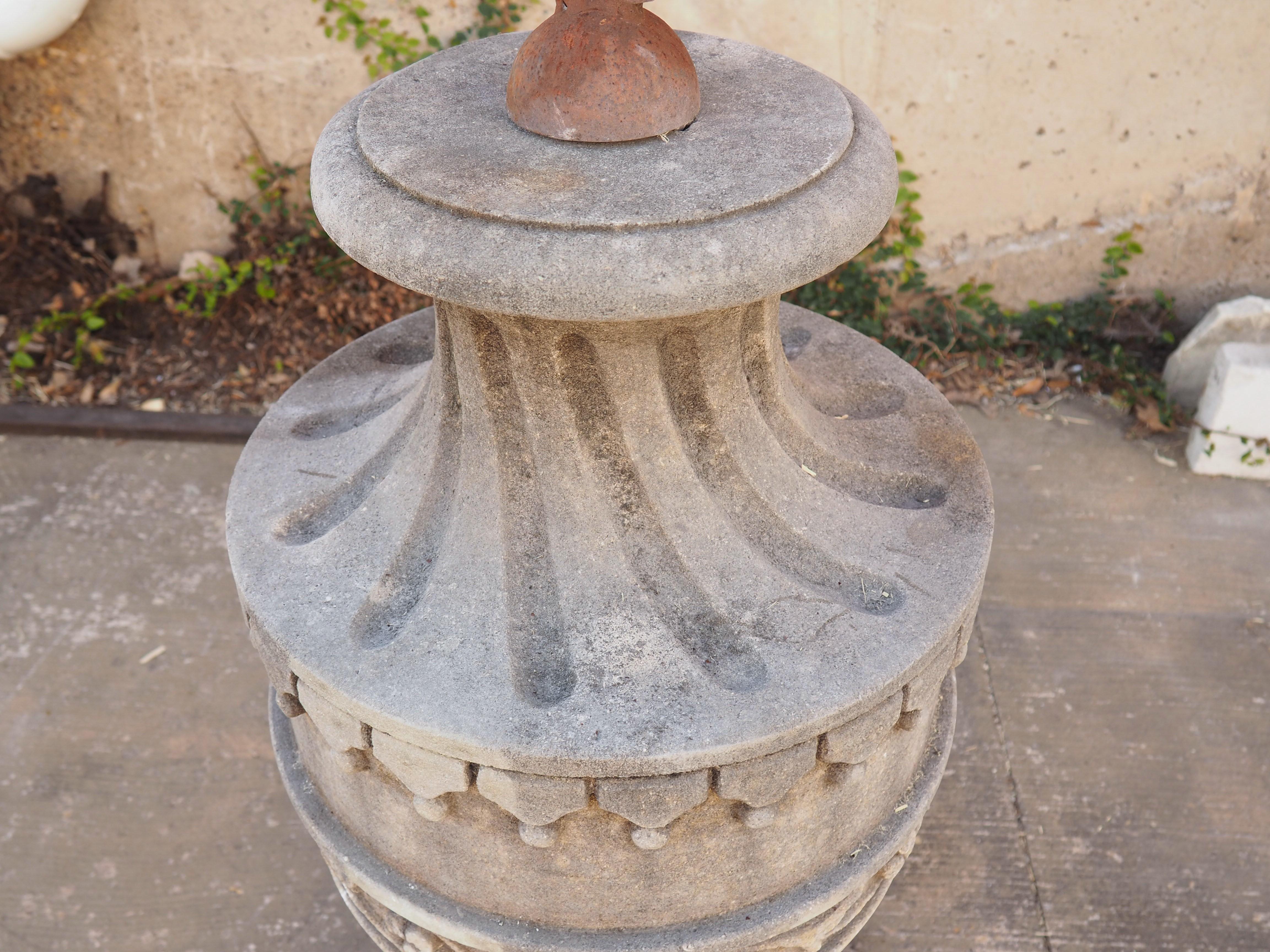 Contemporary Limestone Garden Armillary Sundial with Carved Tassels and Floral/Foliate Motifs