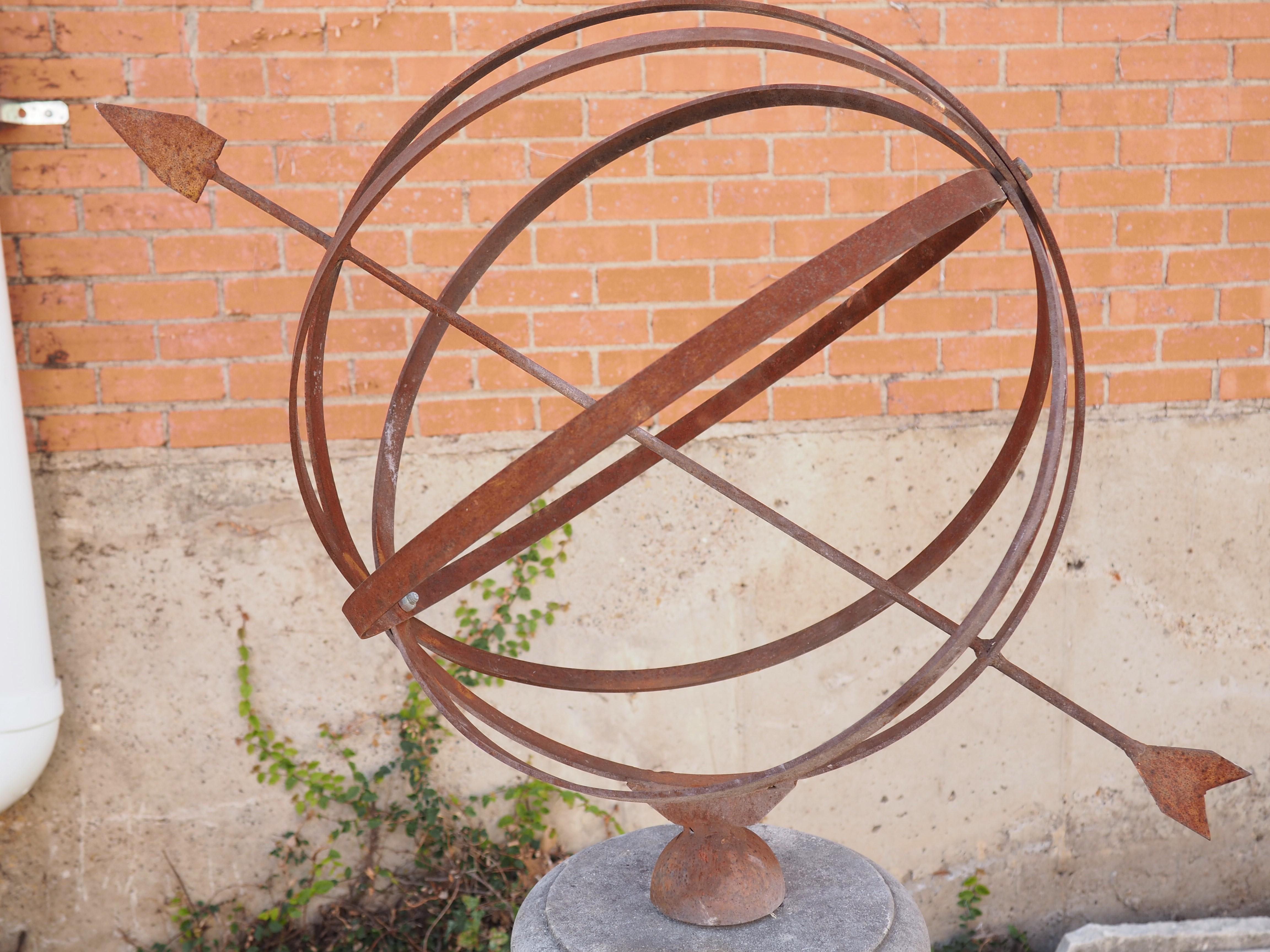 Iron Limestone Garden Armillary Sundial with Carved Tassels and Floral/Foliate Motifs