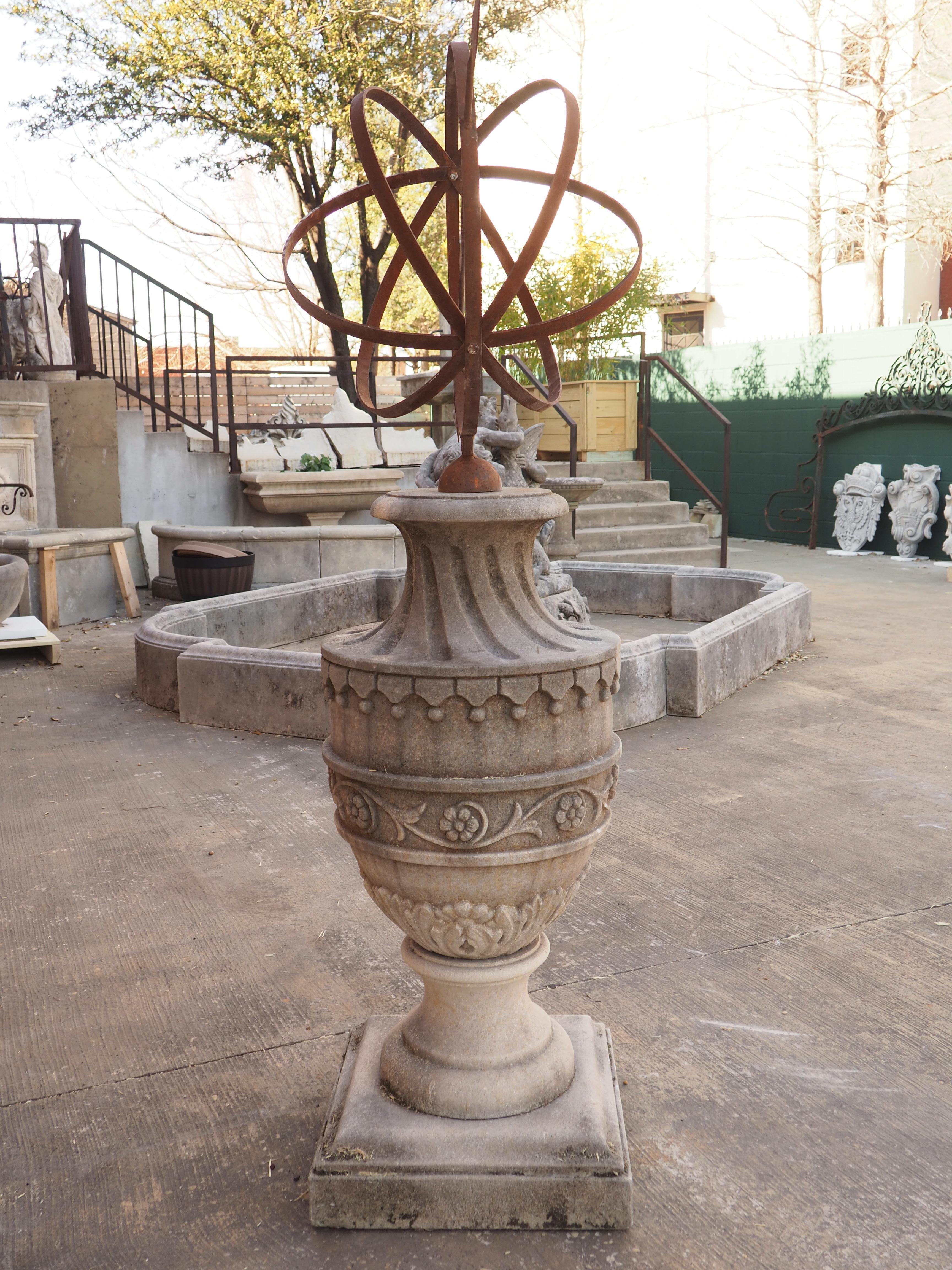 Limestone Garden Armillary Sundial with Carved Tassels and Floral/Foliate Motifs 1