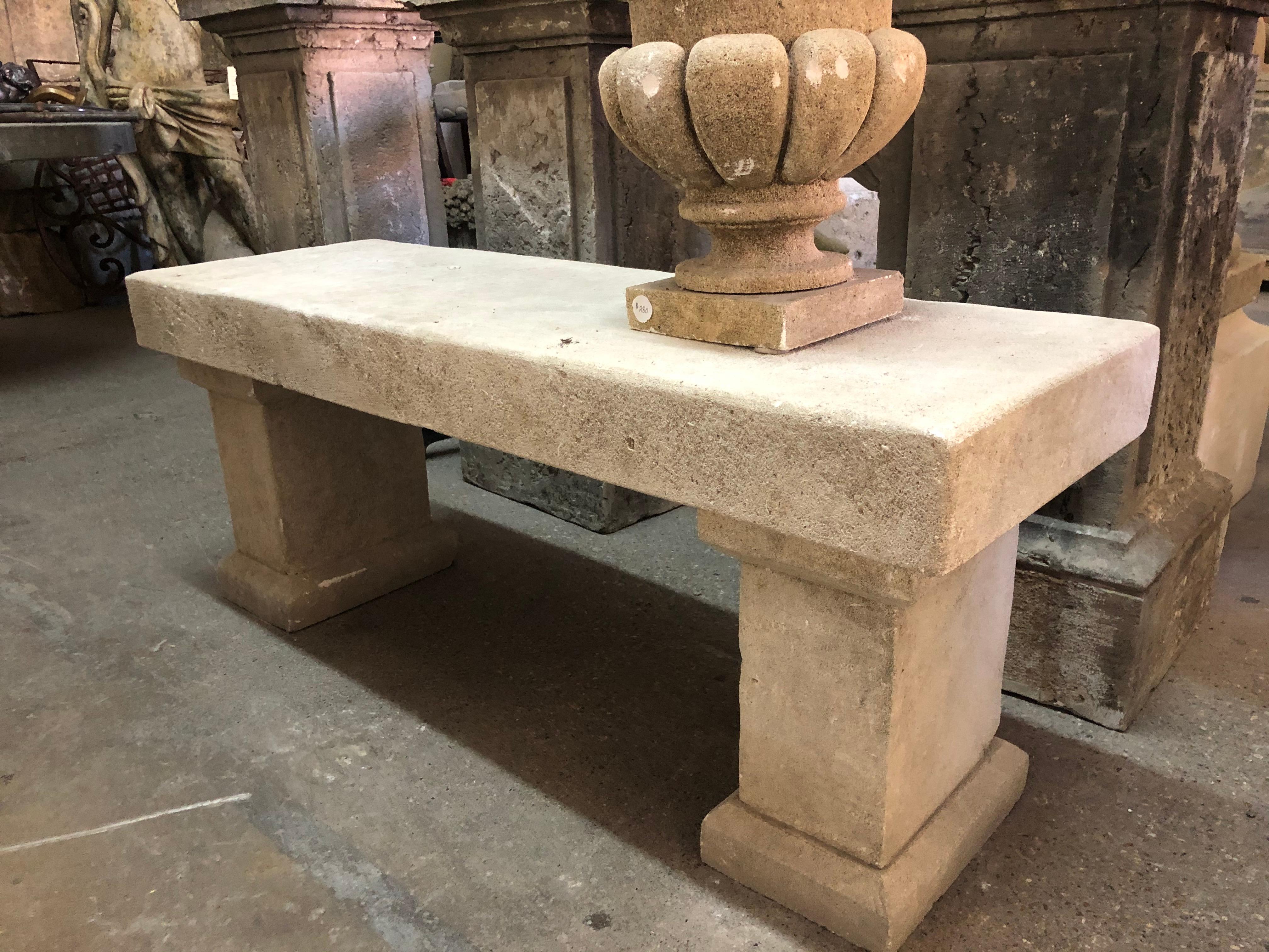 Limestone bench imported from France.

Measurements: 19 1/2