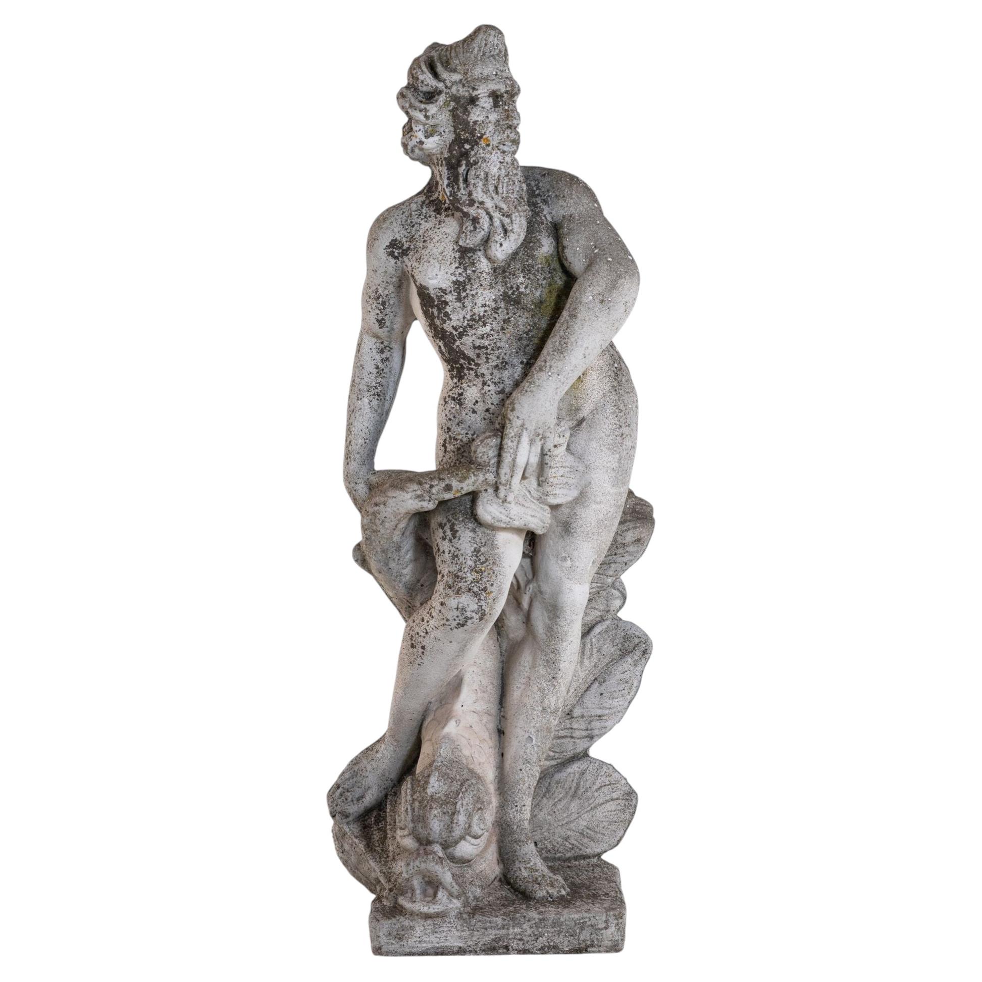 Limestone Garden Figure of Standing Neptune or Poseidon, Denmark circa 1930–50 For Sale