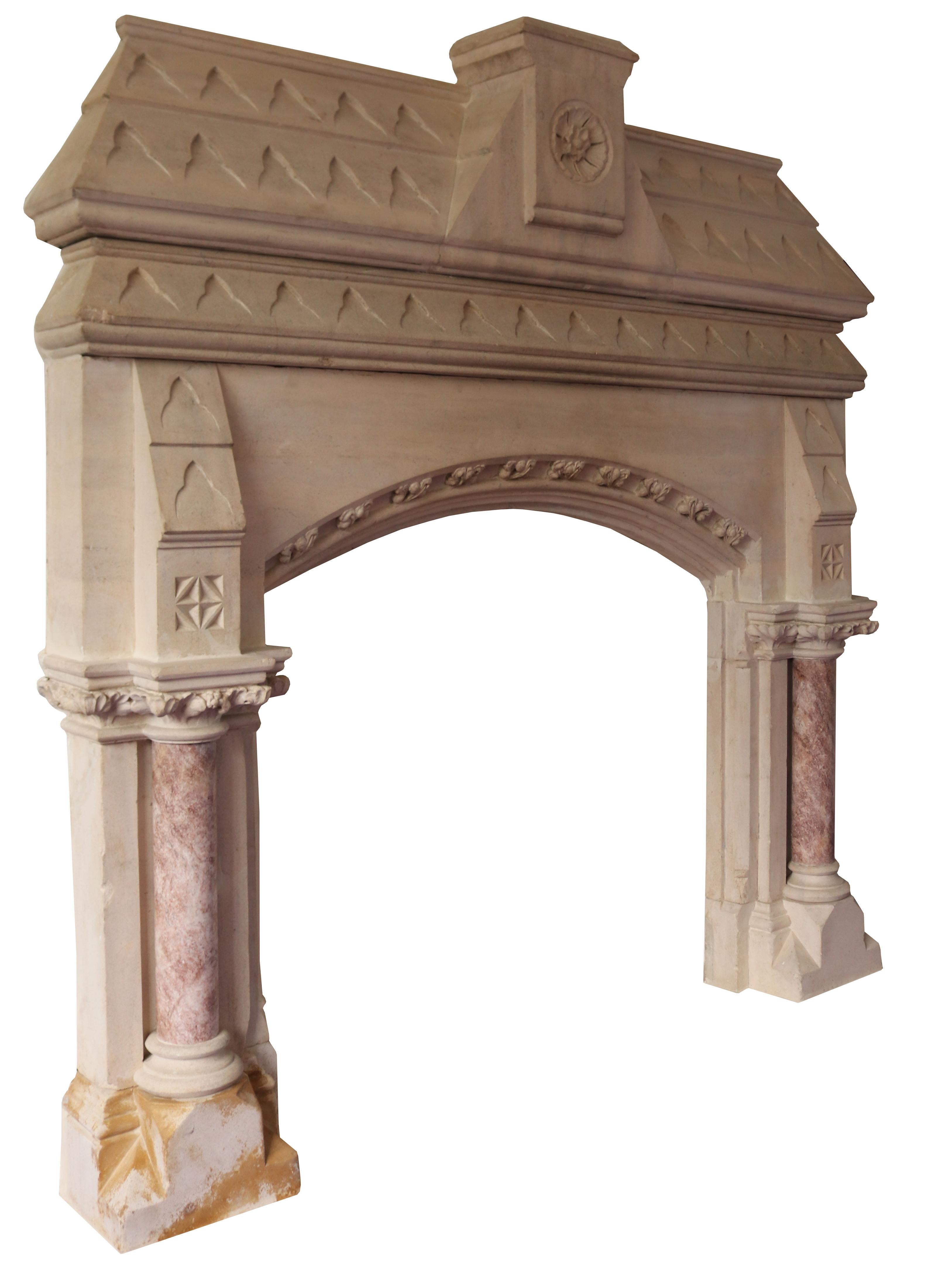 Limestone Gothic Revival Mantel in the Manner of Pugin In Fair Condition For Sale In Wormelow, Herefordshire