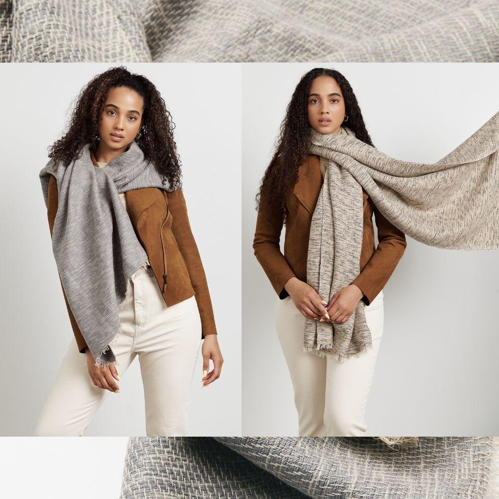 Limestone Handwoven Soft Cashmere Merino Scarf In Neutral Gray For Sale 9