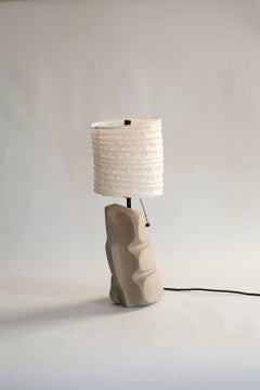 Limestone Lamp 002 – Hand-carved Stone Lamp w/ Washi Paper Shade