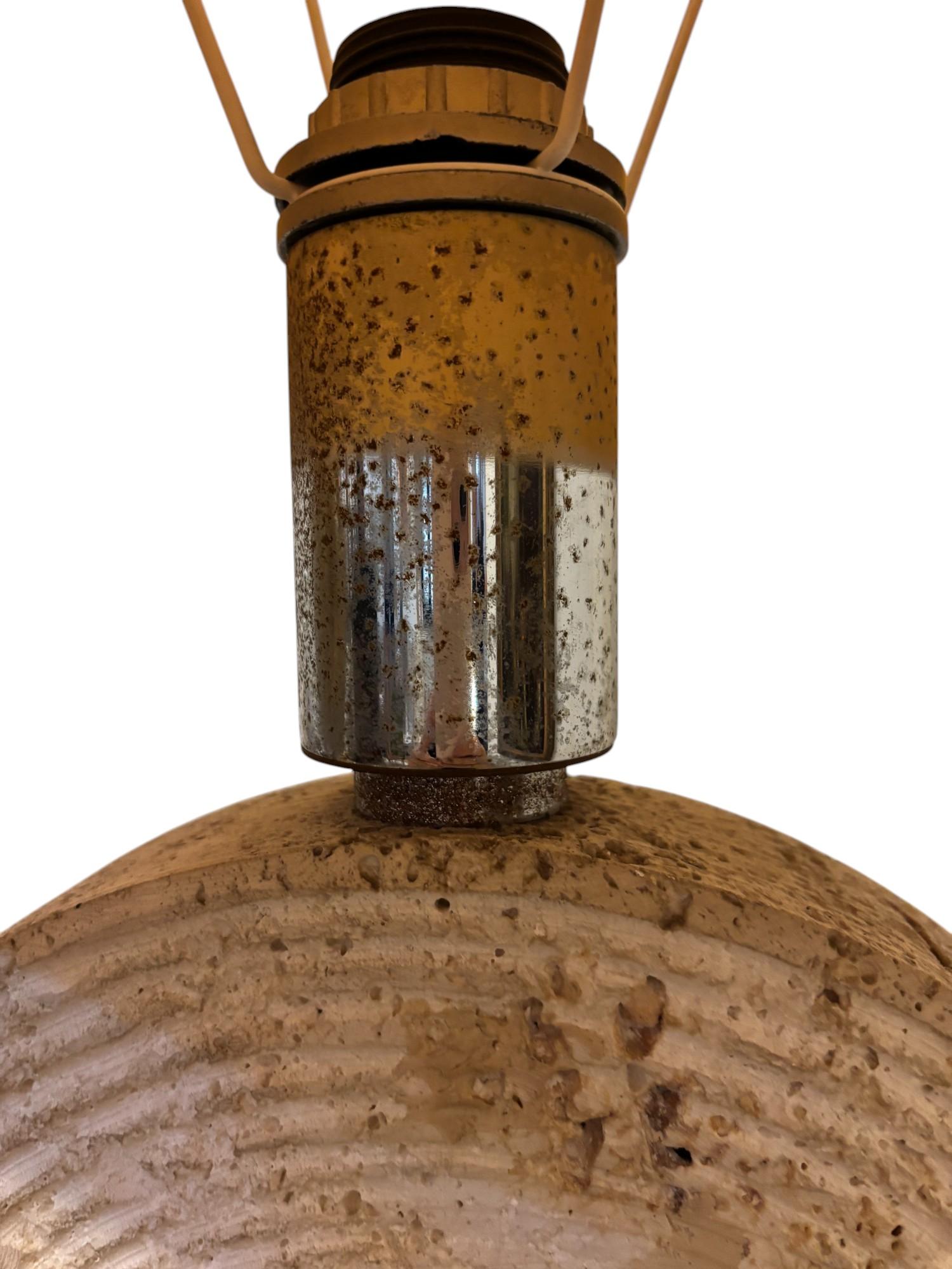 Modern Limestone lamp with seashell decoration, chrome-plated metal base, circa 1970 For Sale