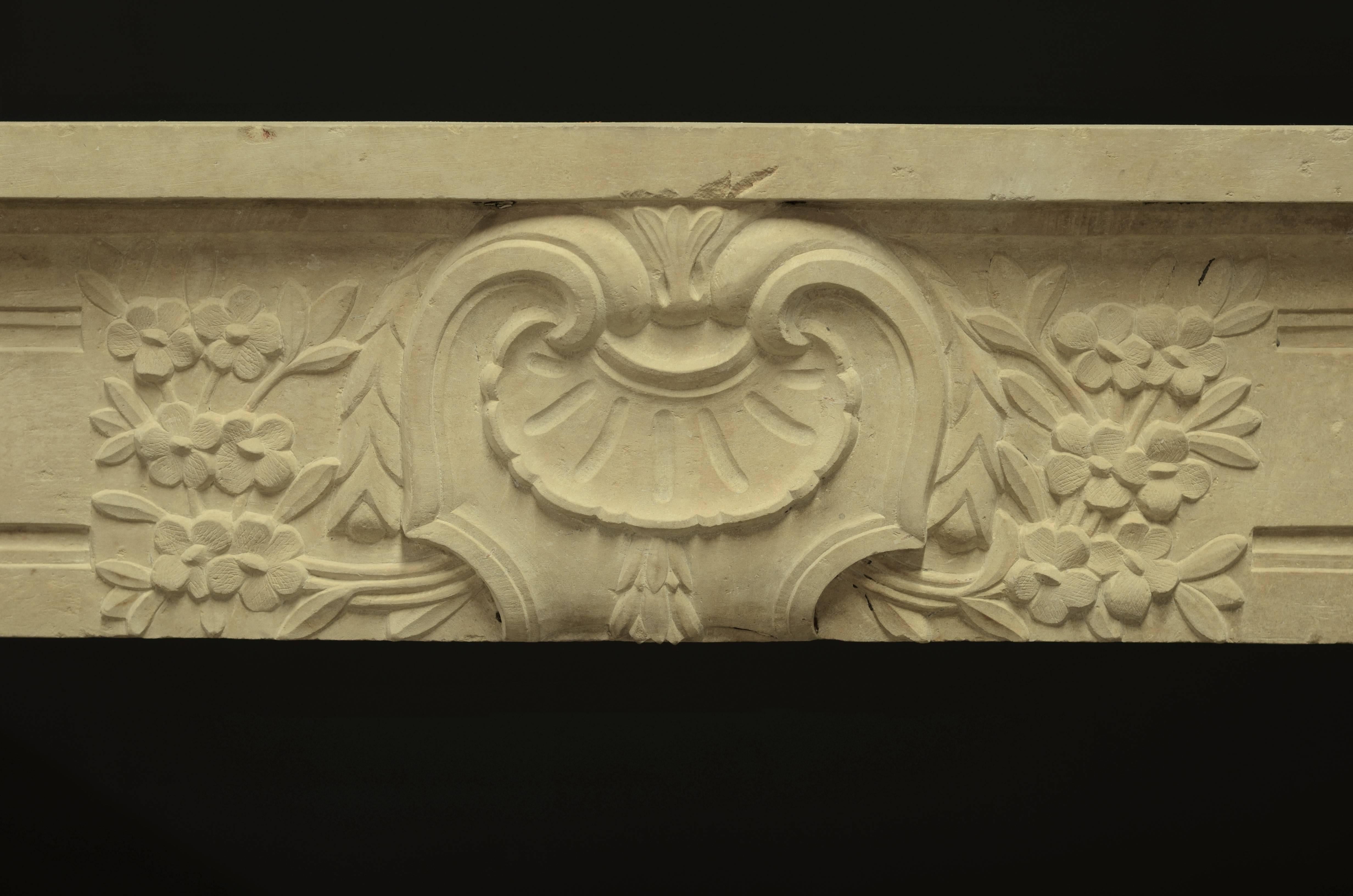 French Antique Fireplace Mantel in Limestone