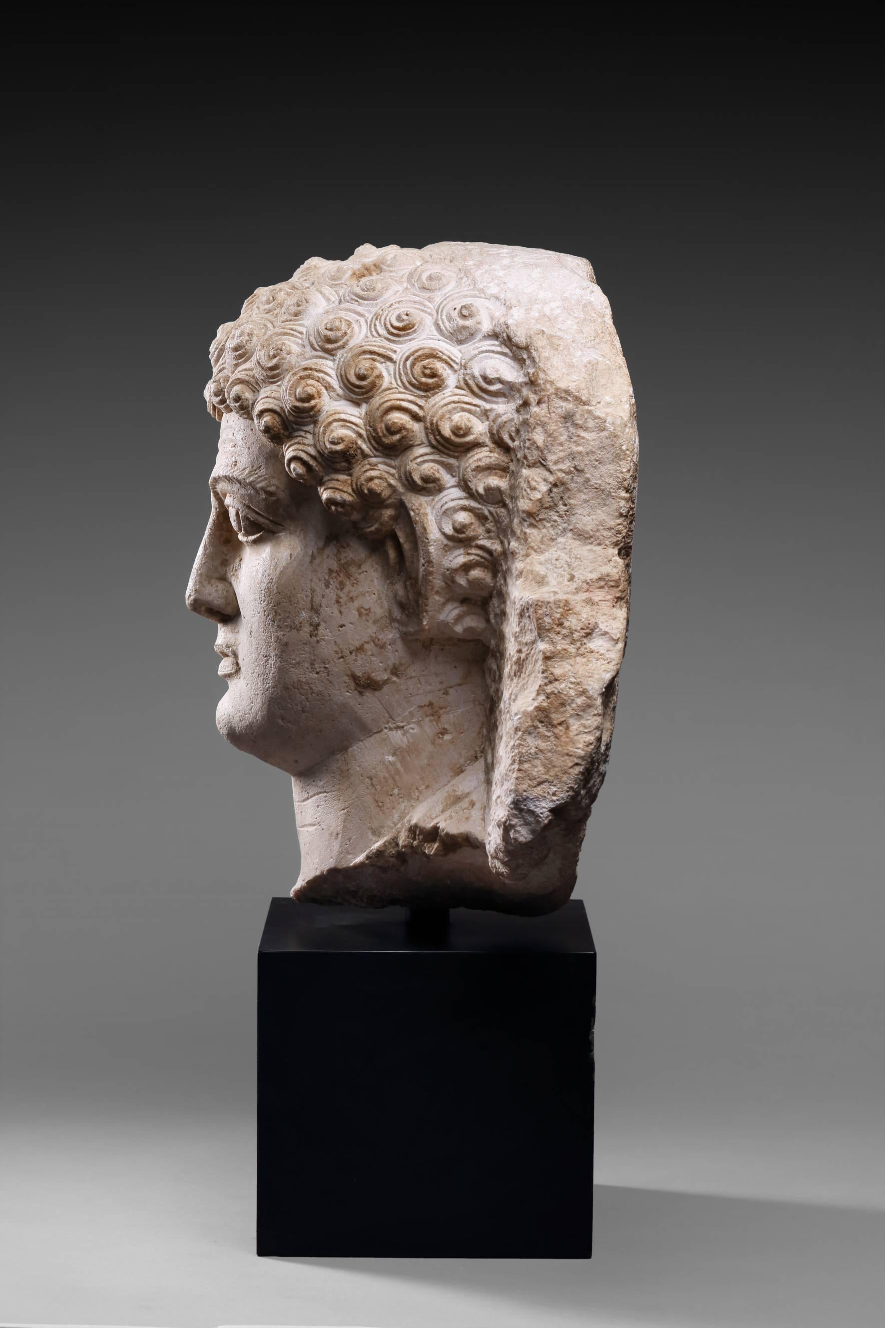 Carved Limestone Male Head, Palmyra, 2nd-3rd Century AD For Sale