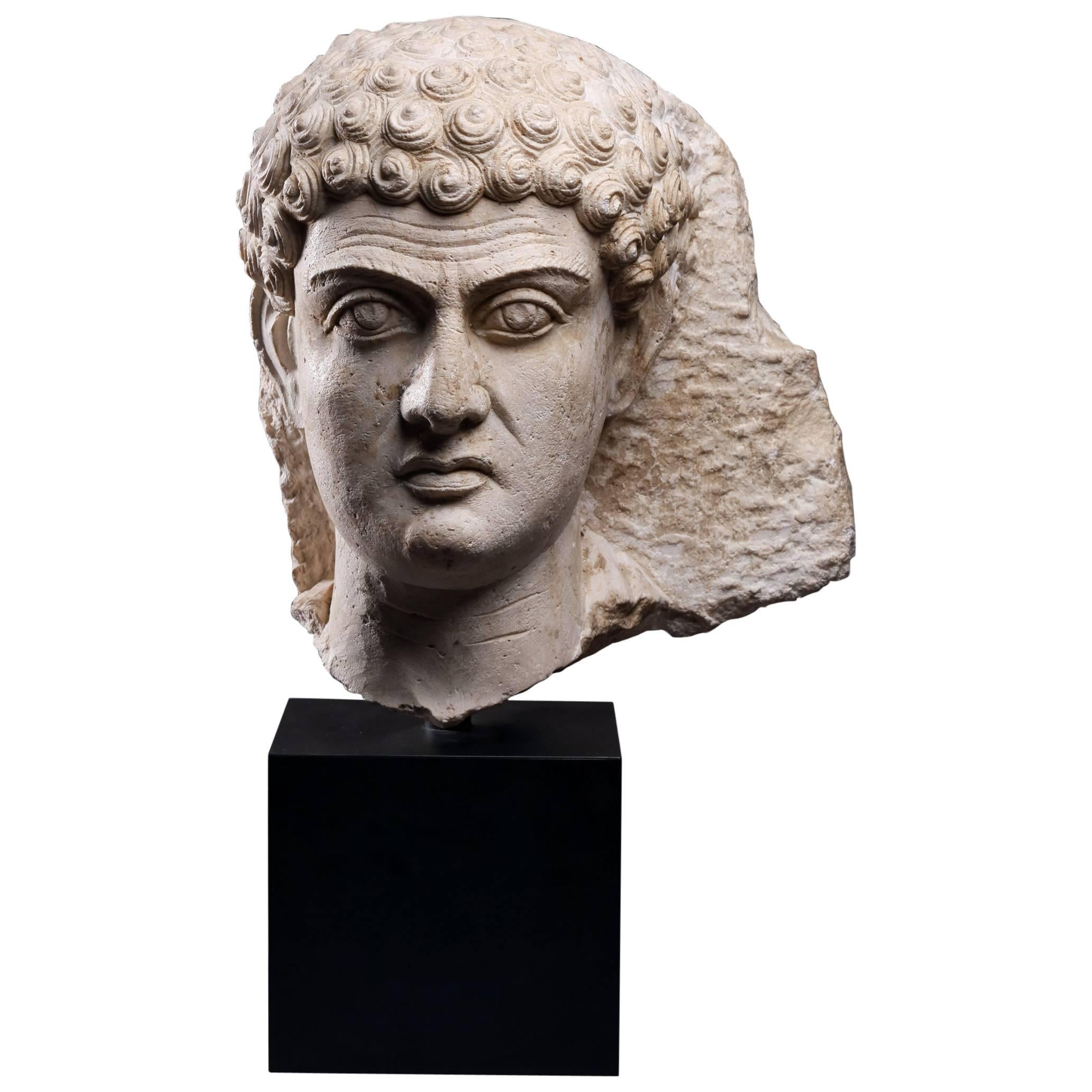 Limestone Male Head, Palmyra, 2nd-3rd Century AD For Sale