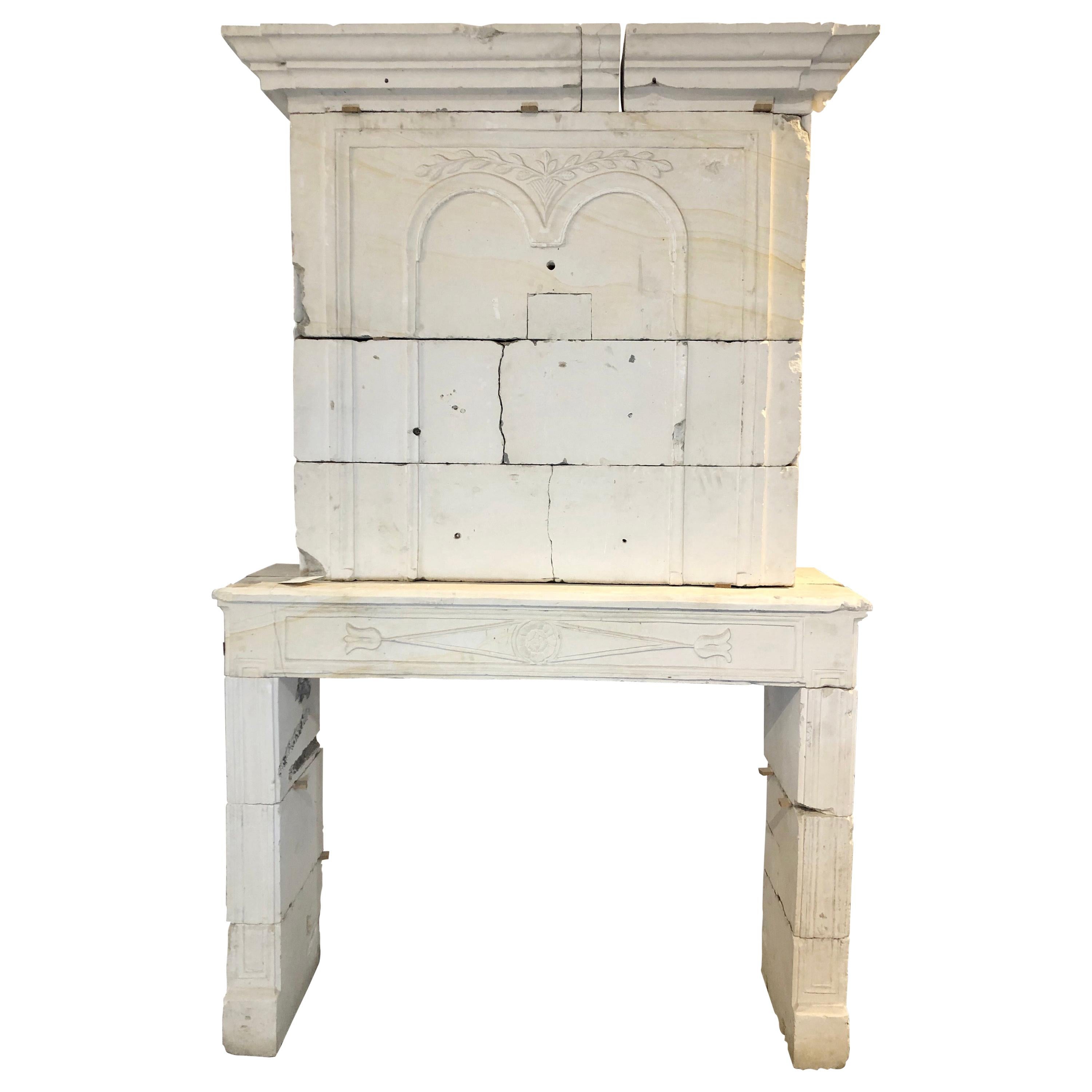 17th Century Limestone Mantel from France For Sale