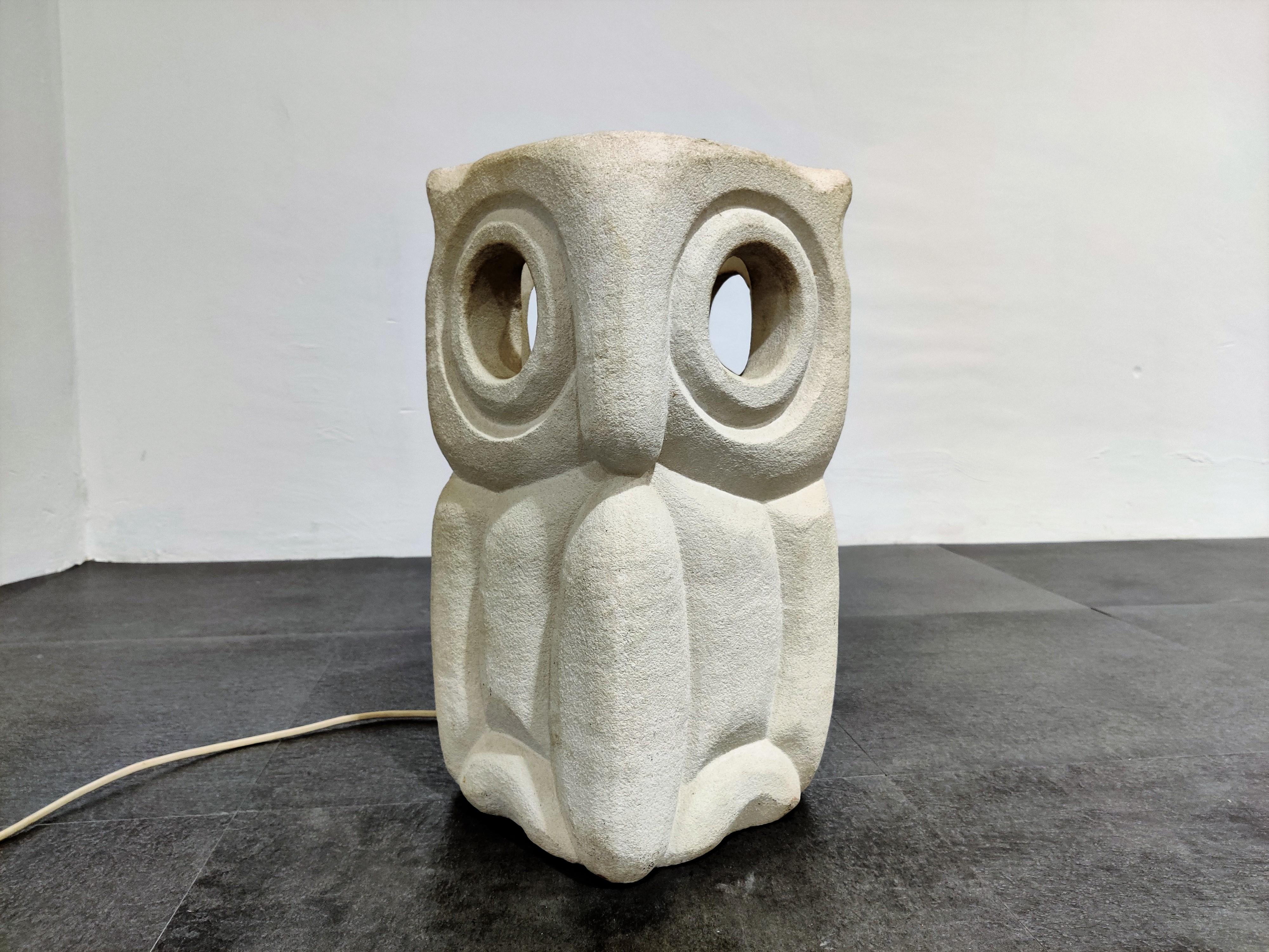 Limestone Owl Lamp by Albert Tormos, 1970s 4