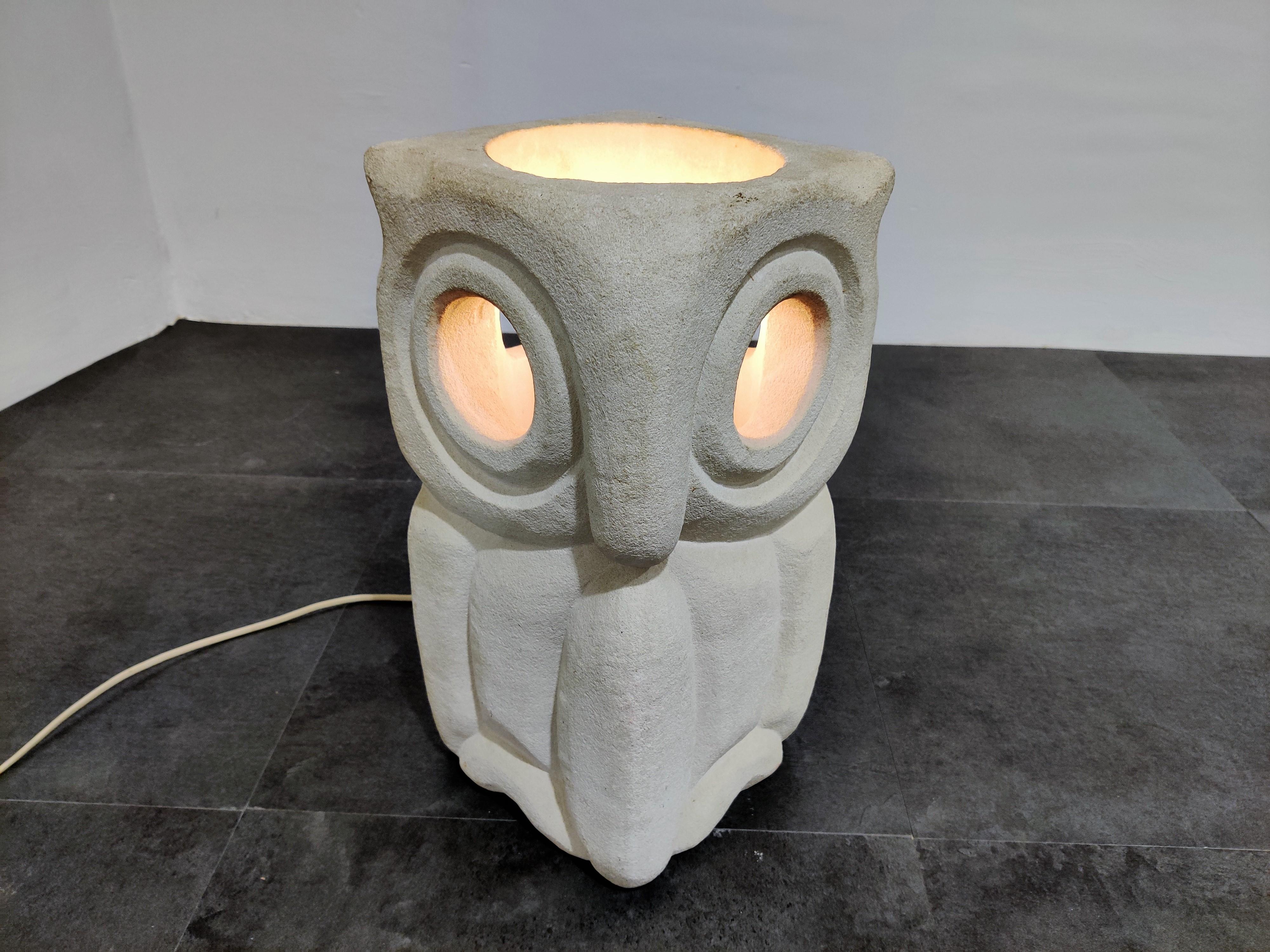 Minimalist Limestone Owl Lamp by Albert Tormos, 1970s