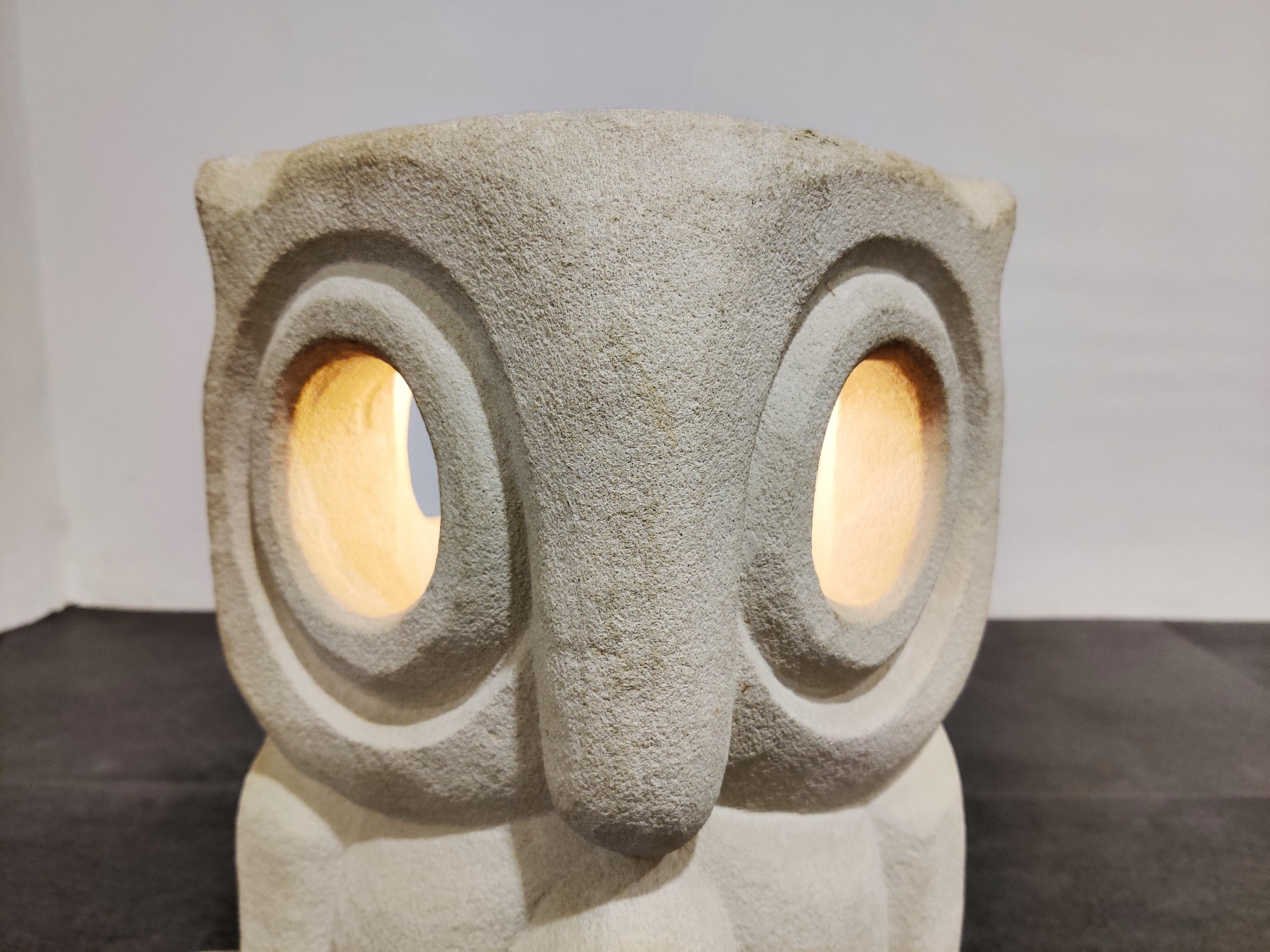 French Limestone Owl Lamp by Albert Tormos, 1970s