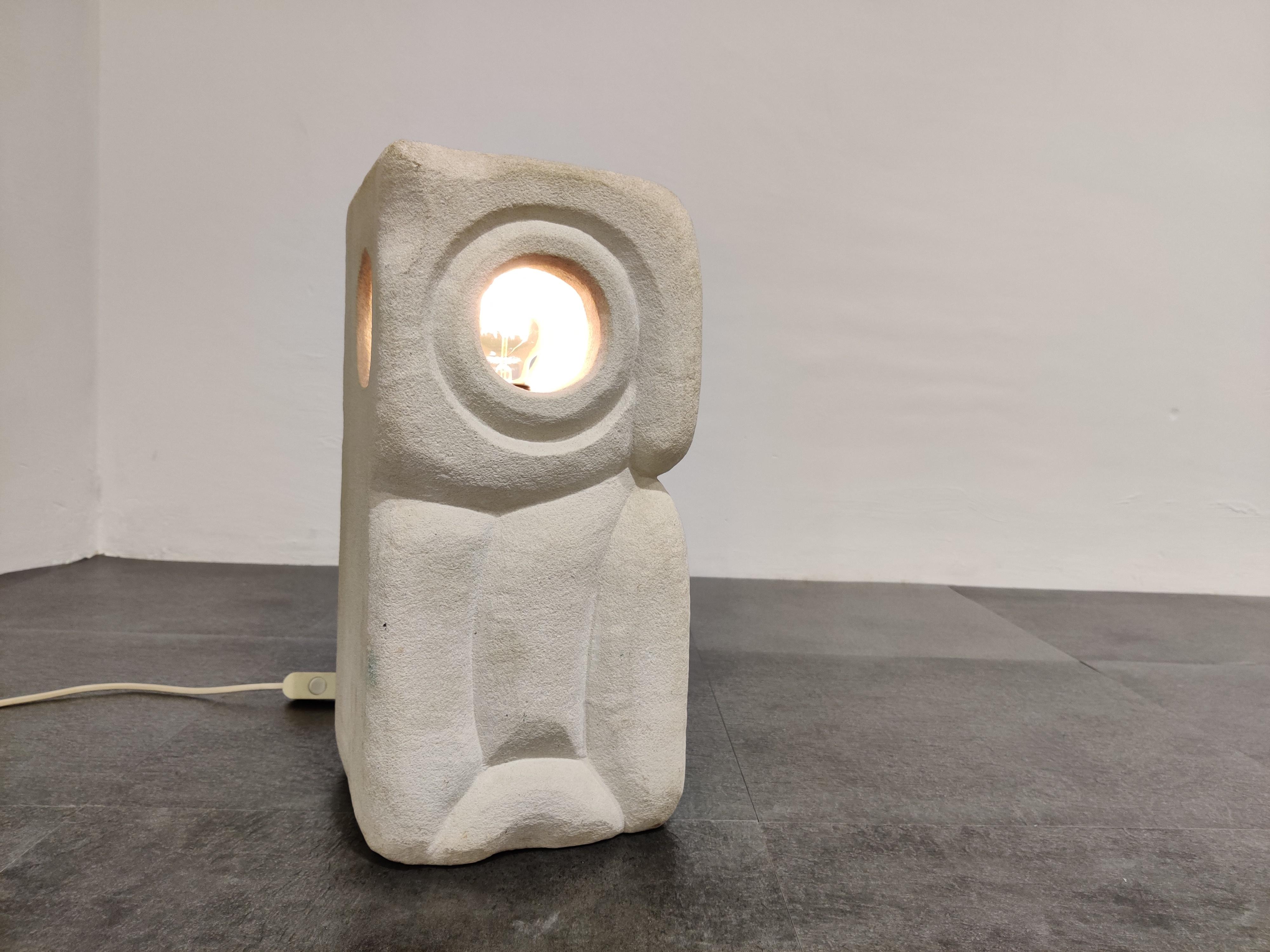 Limestone Owl Lamp by Albert Tormos, 1970s 2