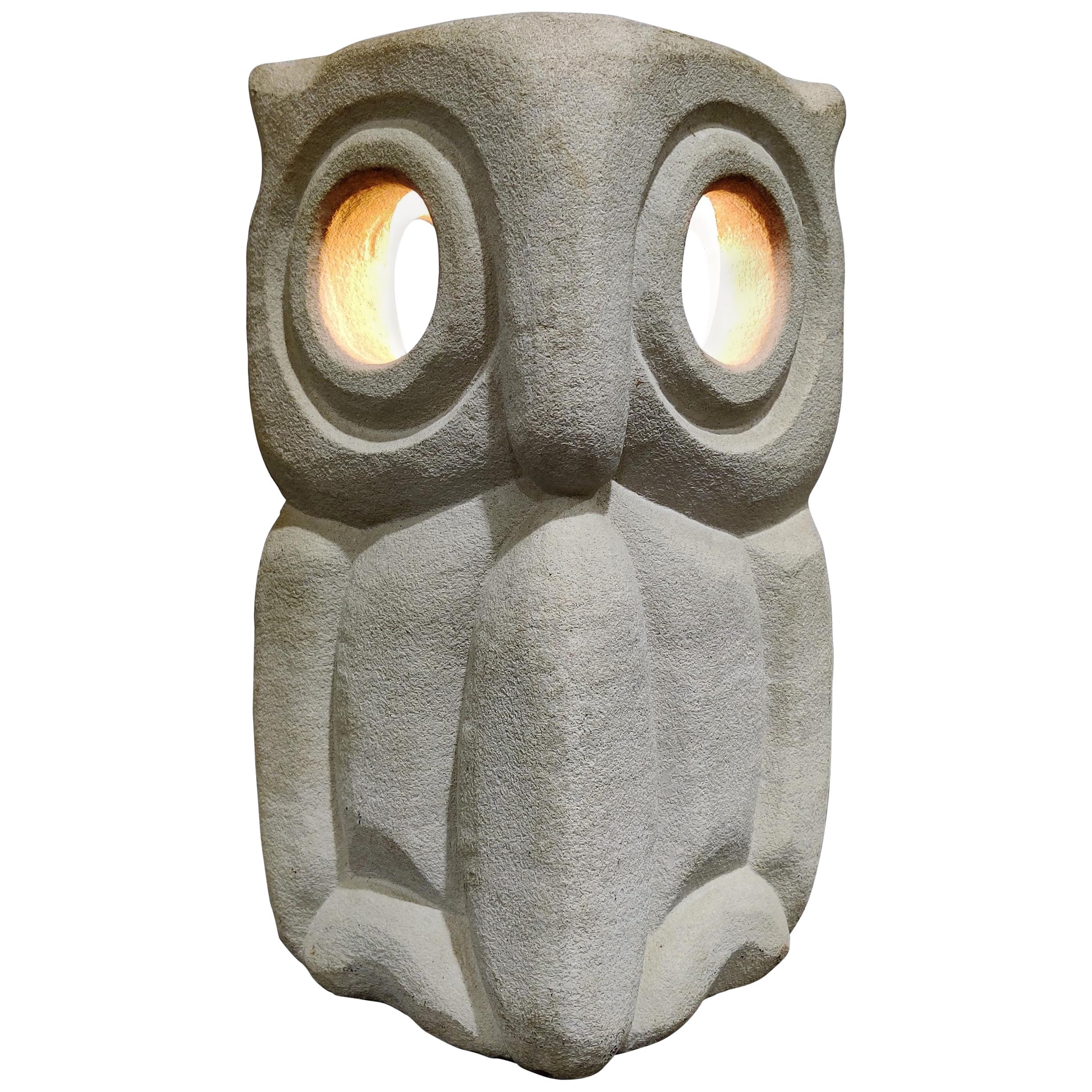 Limestone Owl Lamp by Albert Tormos, 1970s