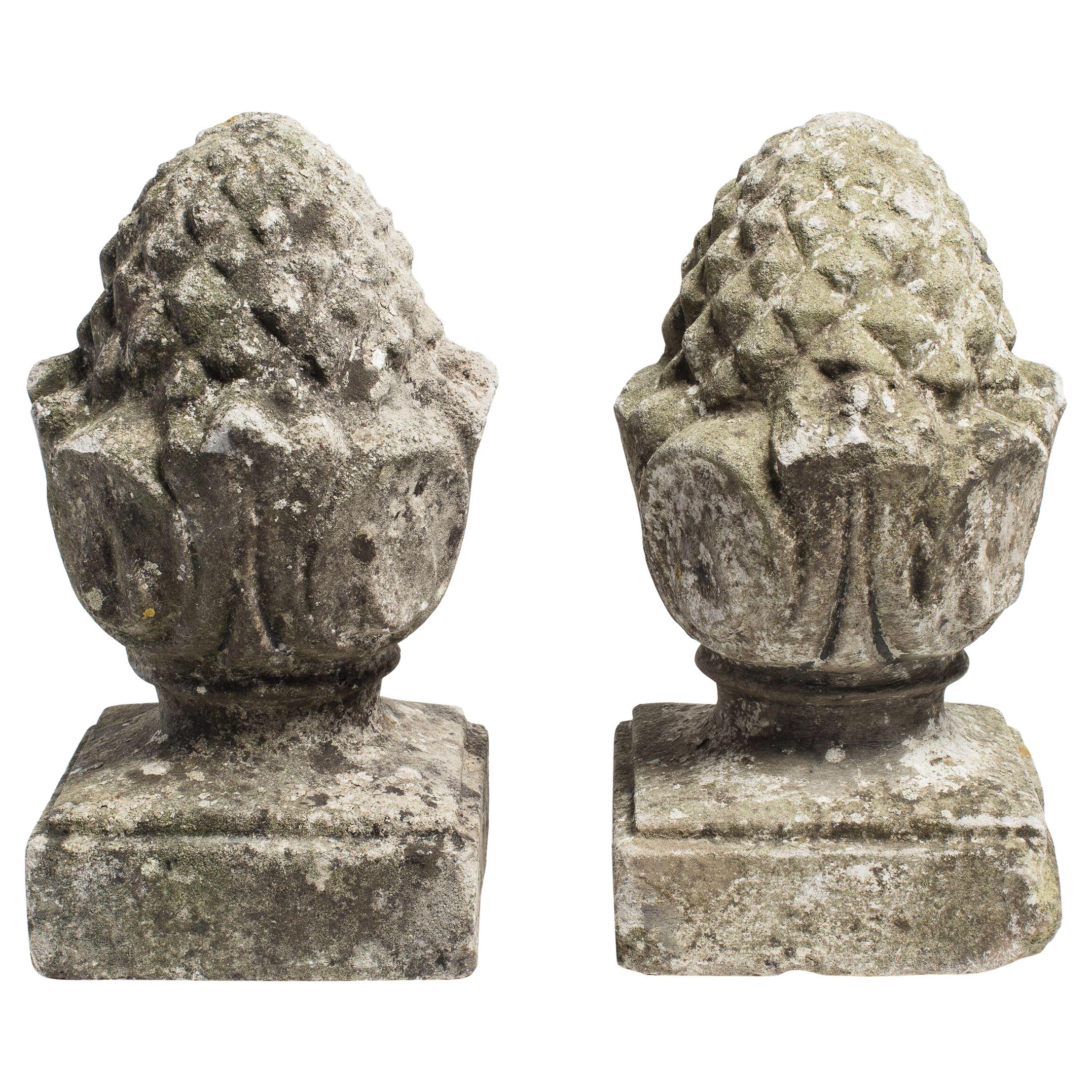 19th Century French Limestone Pineapple Finials