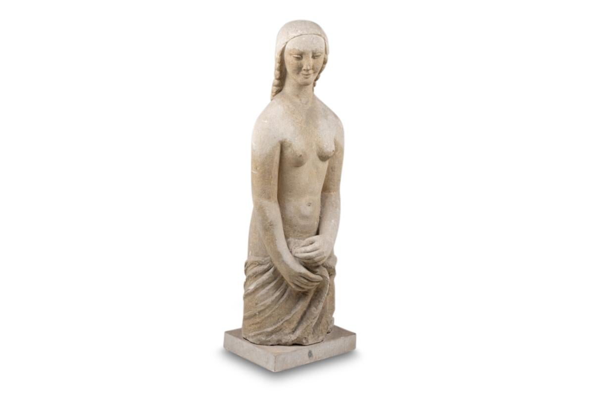French Limestone sculpture representing Marie Madeleine. 1940s. For Sale