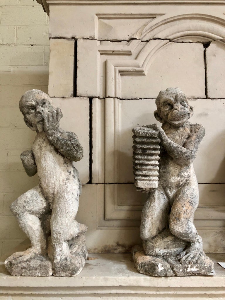 19th Century Limestone Statue "The 4 Monkeys" From Italy - 4 Statues ...