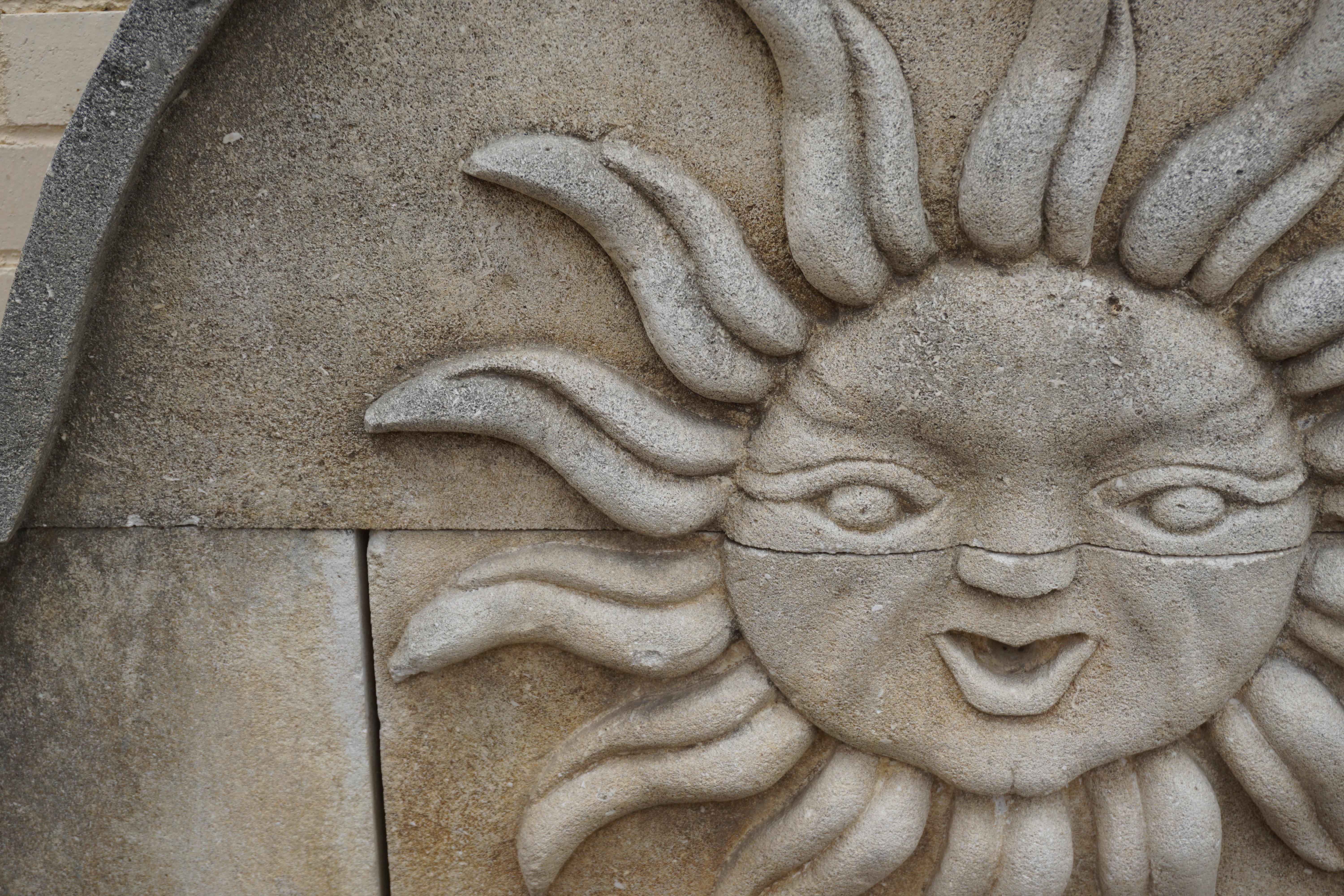 French Limestone Sun Wall Fountain For Sale