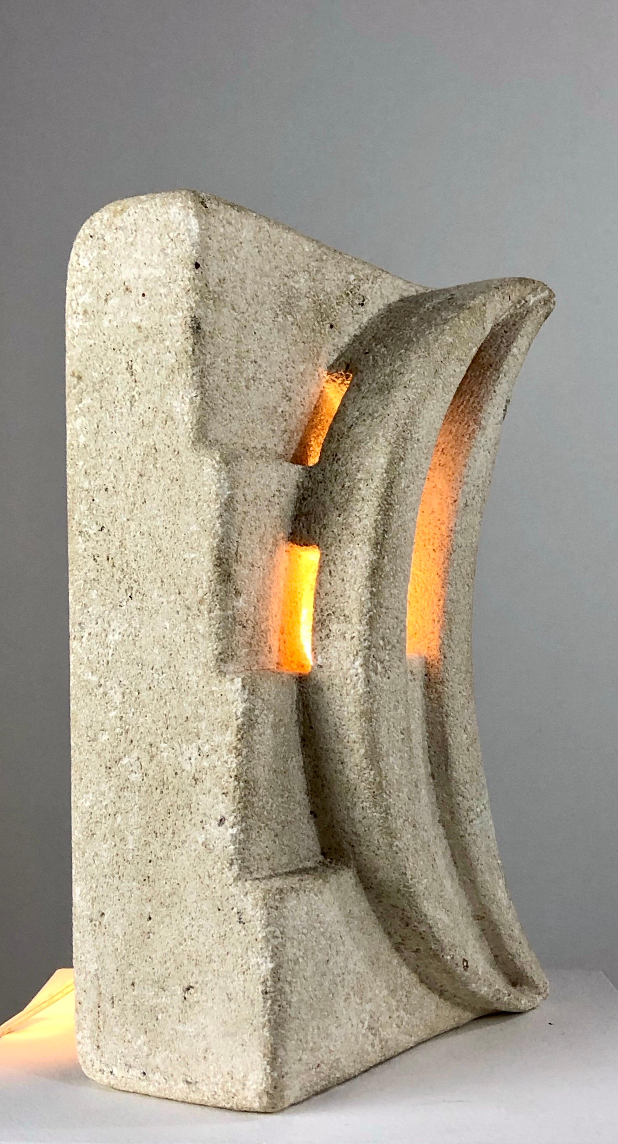 Hand-Carved Limestone, Table Lamp, Albert Tormos, France, 1970 For Sale