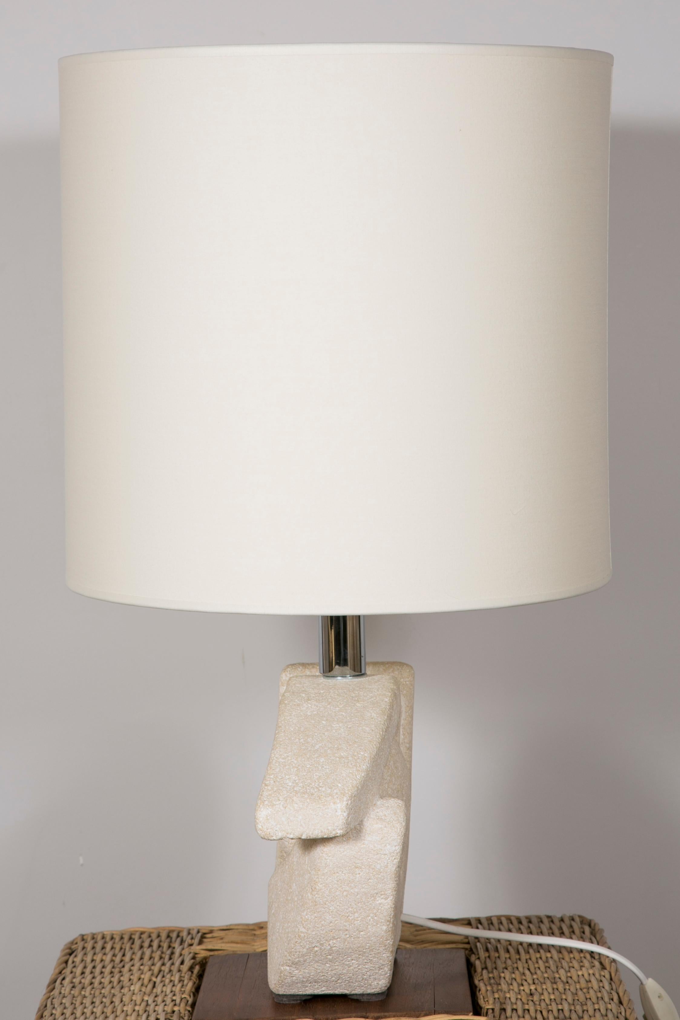 French Limestone Table Lamp by Albert Tormos