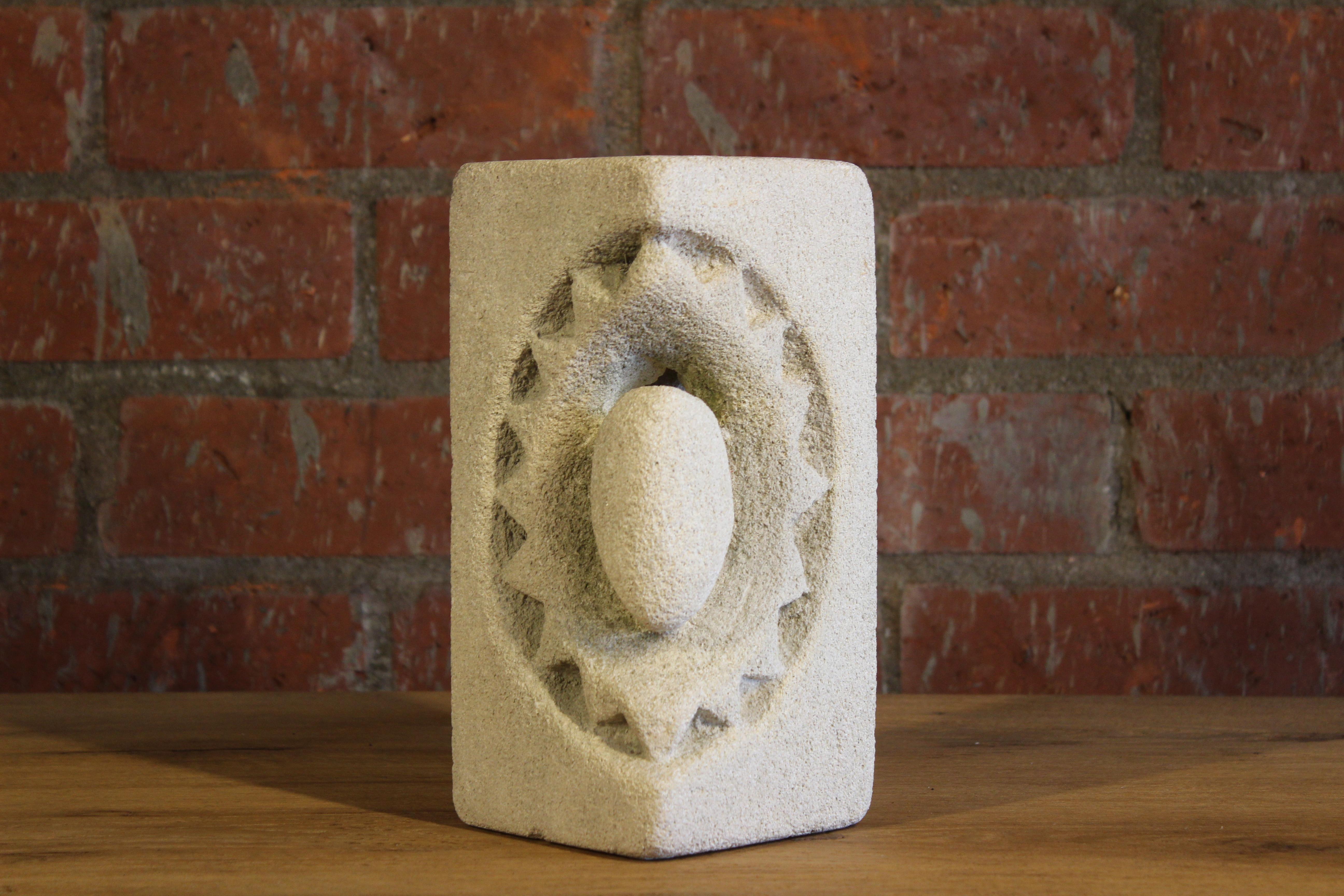 A vintage carved limestone lamp by French designer Alber Tormos from the 1970s. Signed. Newly rewired.