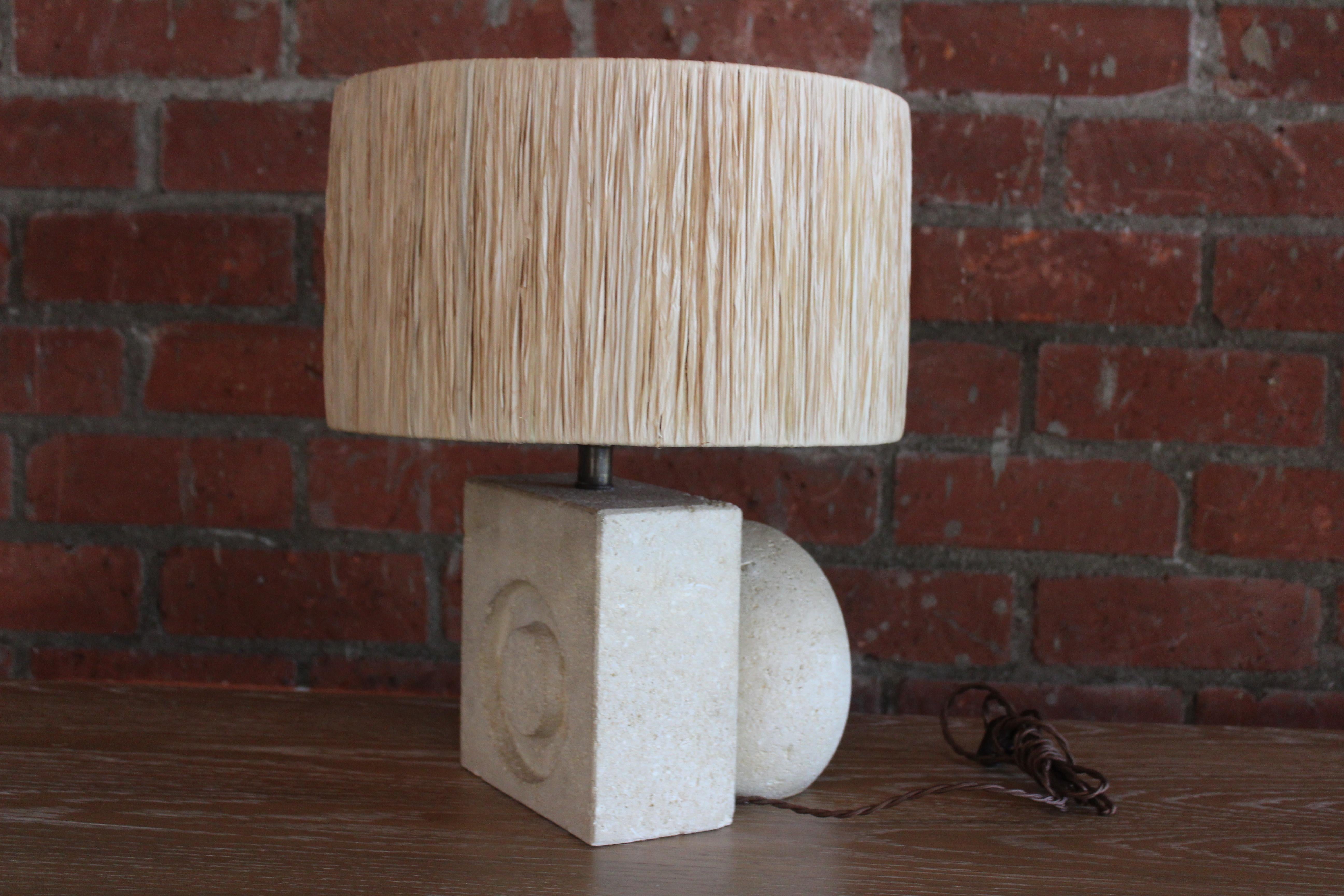 Limestone Table Lamp by Albert Tormos, France, 1970s In Good Condition In Los Angeles, CA