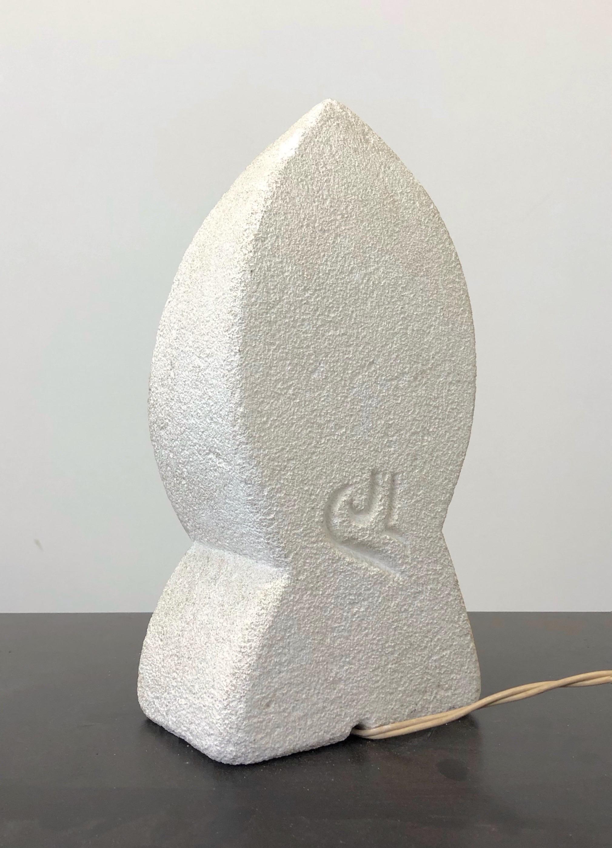 Hand-Carved Limestone Table Lamp, France, 1970 For Sale
