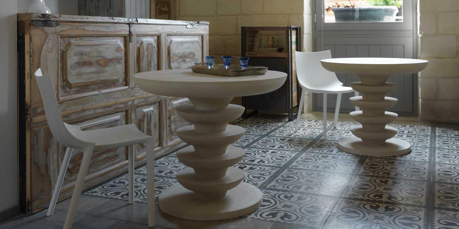 Italian Limestone Table Ondulation by Pimar For Sale