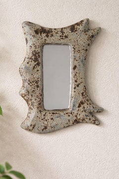Limestone Texture Wabi Sabi Decor Ceramic Large Wall Mirror by Maku Ceramic