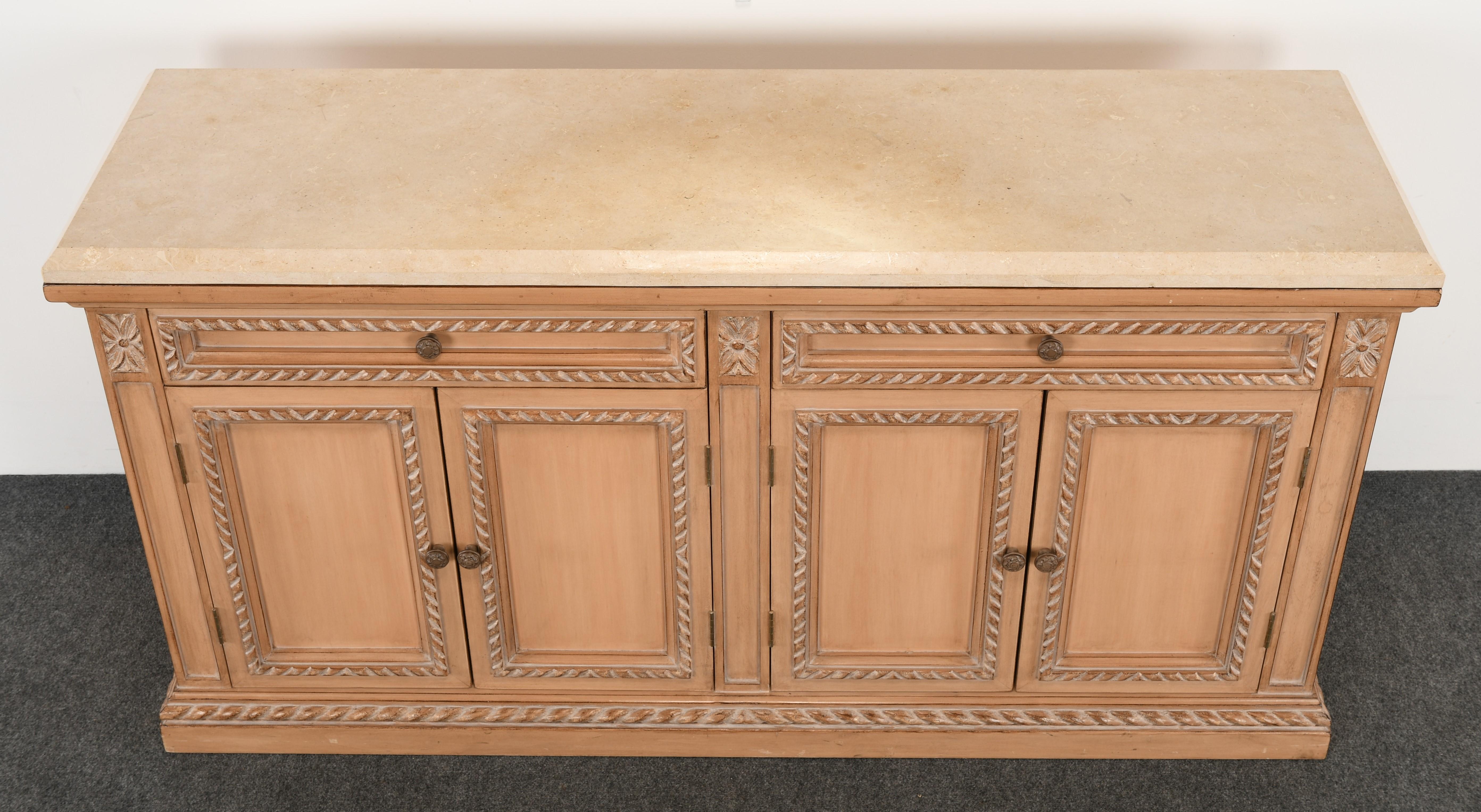 Limestone Top Credenza Attributed to Kreiss, 1980s 2