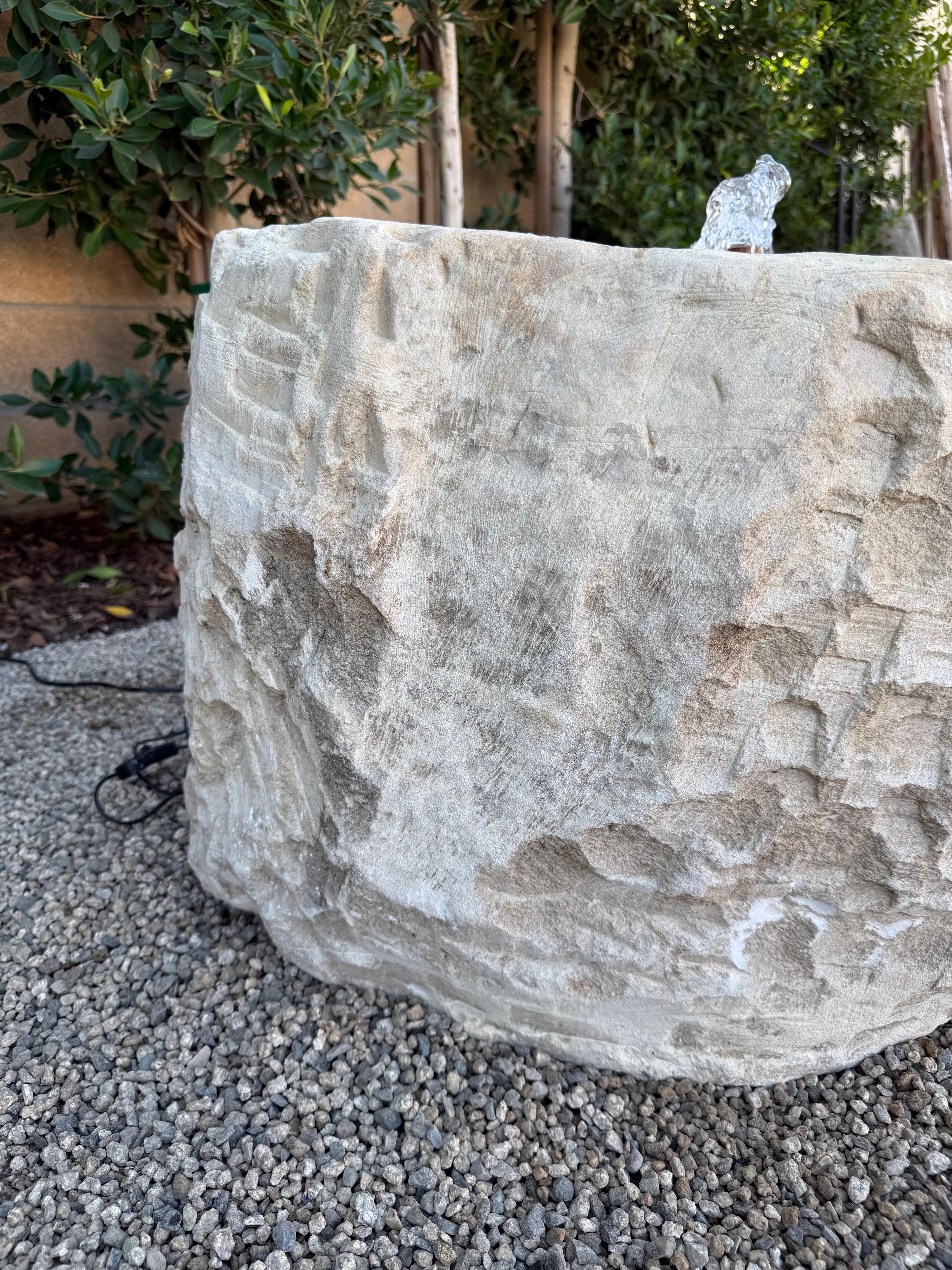 Contemporary Limestone Trough Fountain with Lights For Sale