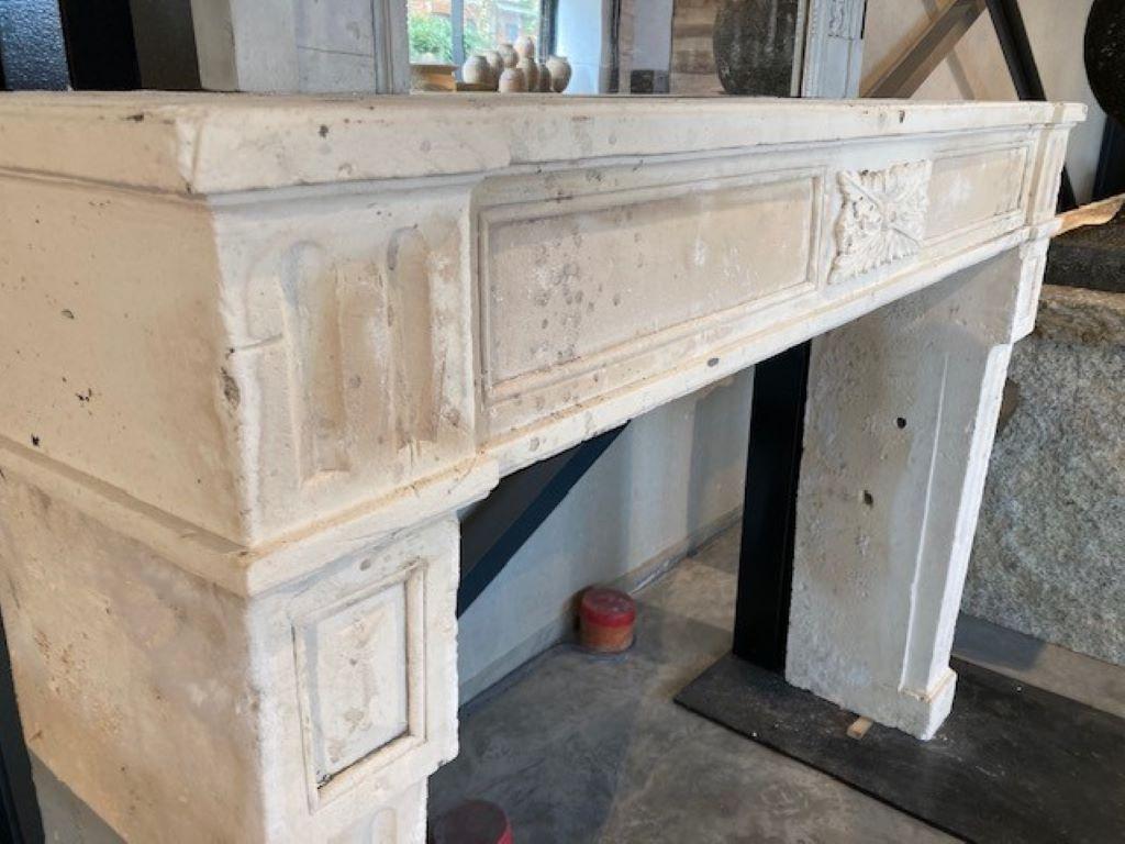 19th Century Limestone Trumeau Fireplace Mantel with Mirror For Sale