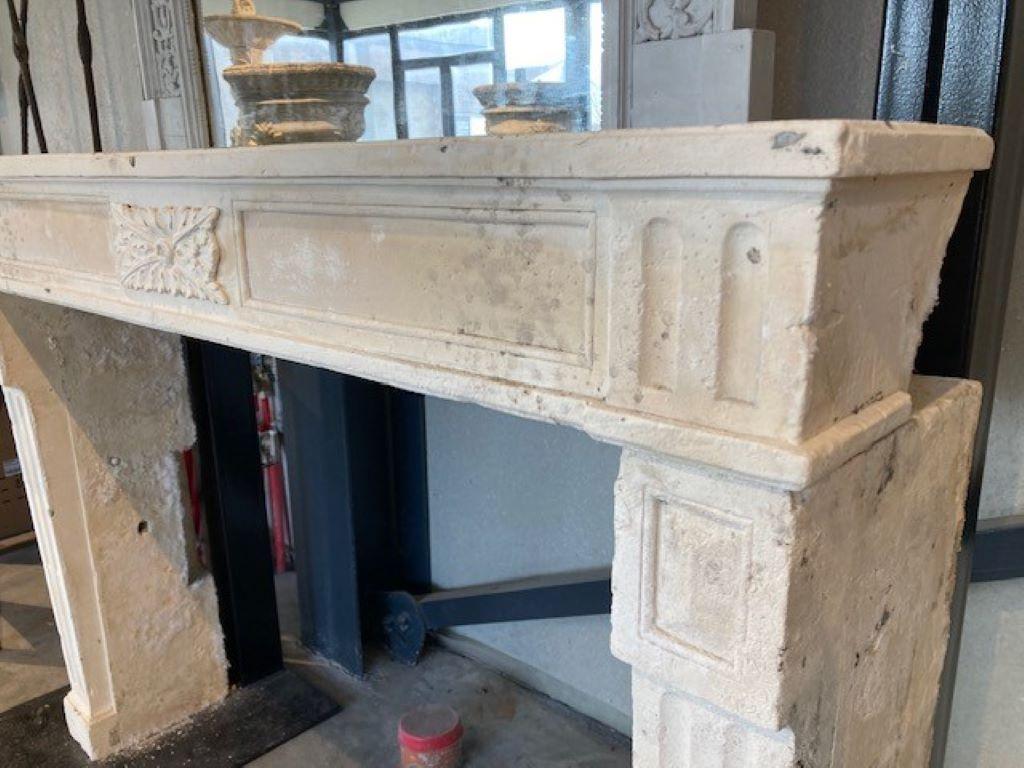 Limestone Trumeau Fireplace Mantel with Mirror For Sale 1