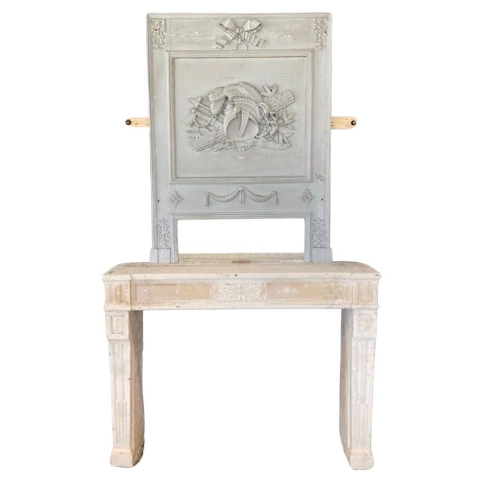 Limestone Trumeau Fireplace Mantel with Mirror For Sale