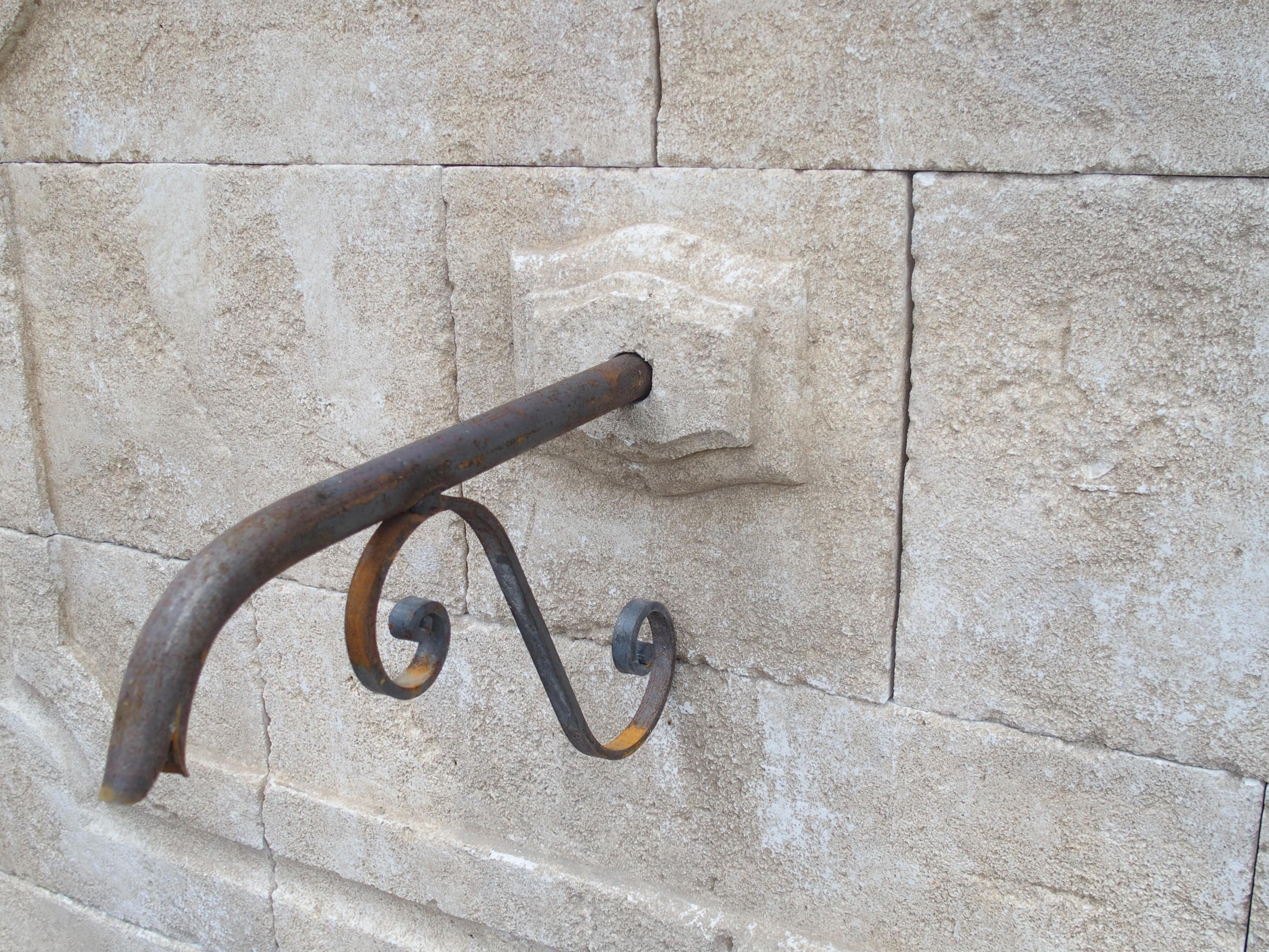 Metal Limestone Wall Fountain with Carved Stone Backplate from Provence, France