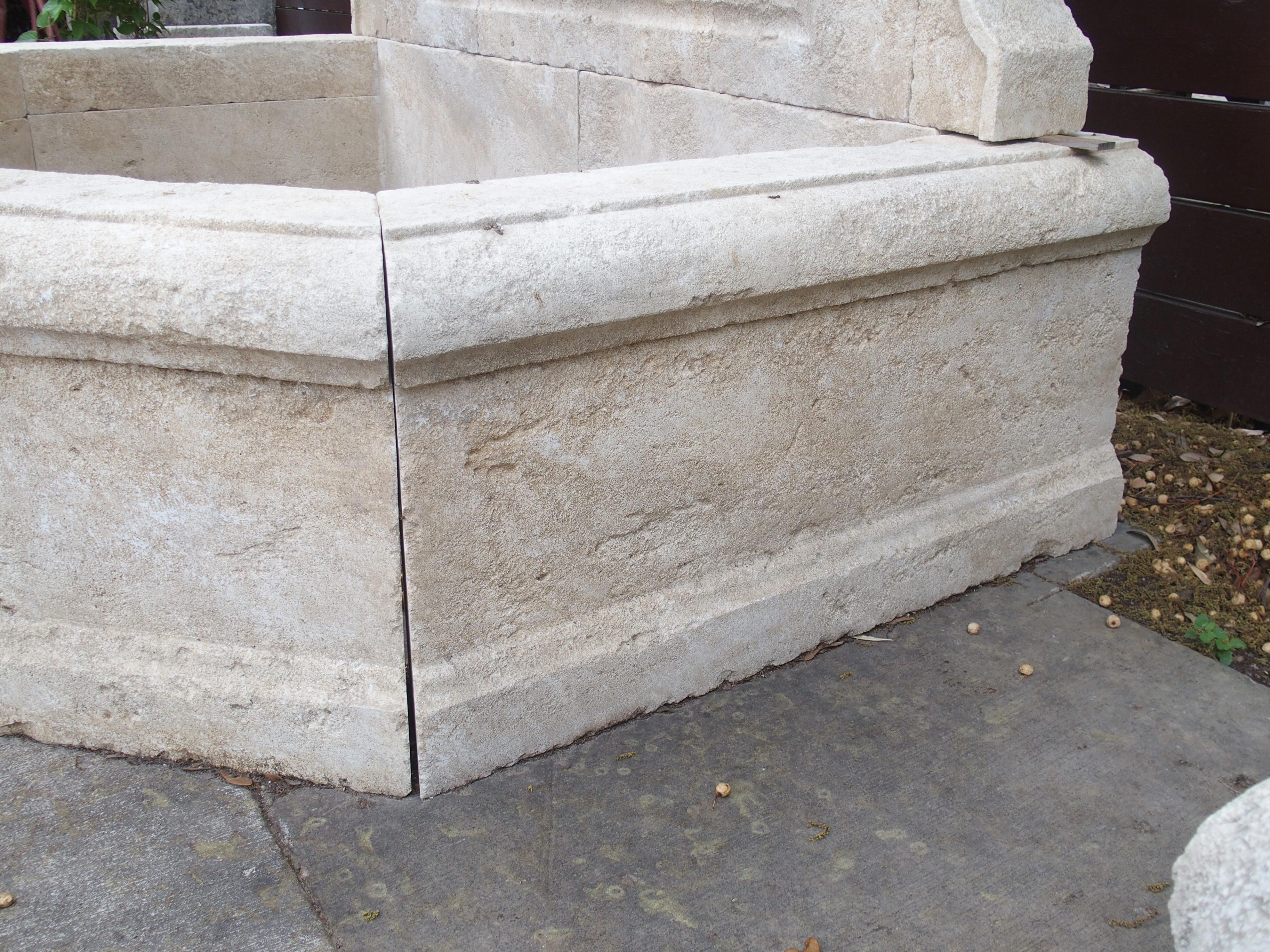 French Limestone Wall Fountain with Carved Stone Backplate from Provence, France