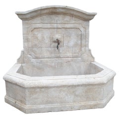 Limestone Wall Fountain with Carved Stone Backplate from Provence, France