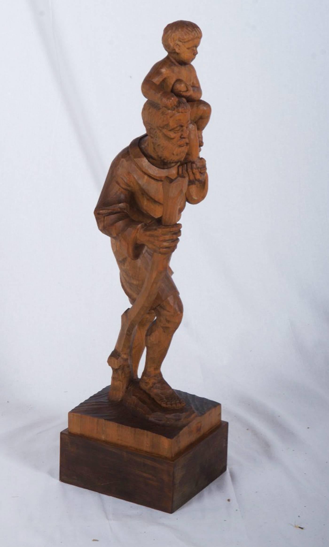 Austriaco Scultura in legno di tiglio Santo Cristoforo in vendita