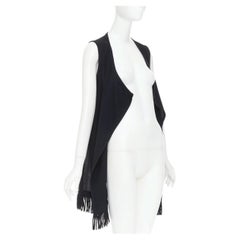 LIMI FEU black wool blend fringe hem open front draped long vest