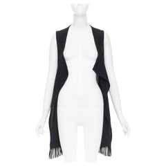 LIMI FEU black wool blend fringe hem open front draped long vest