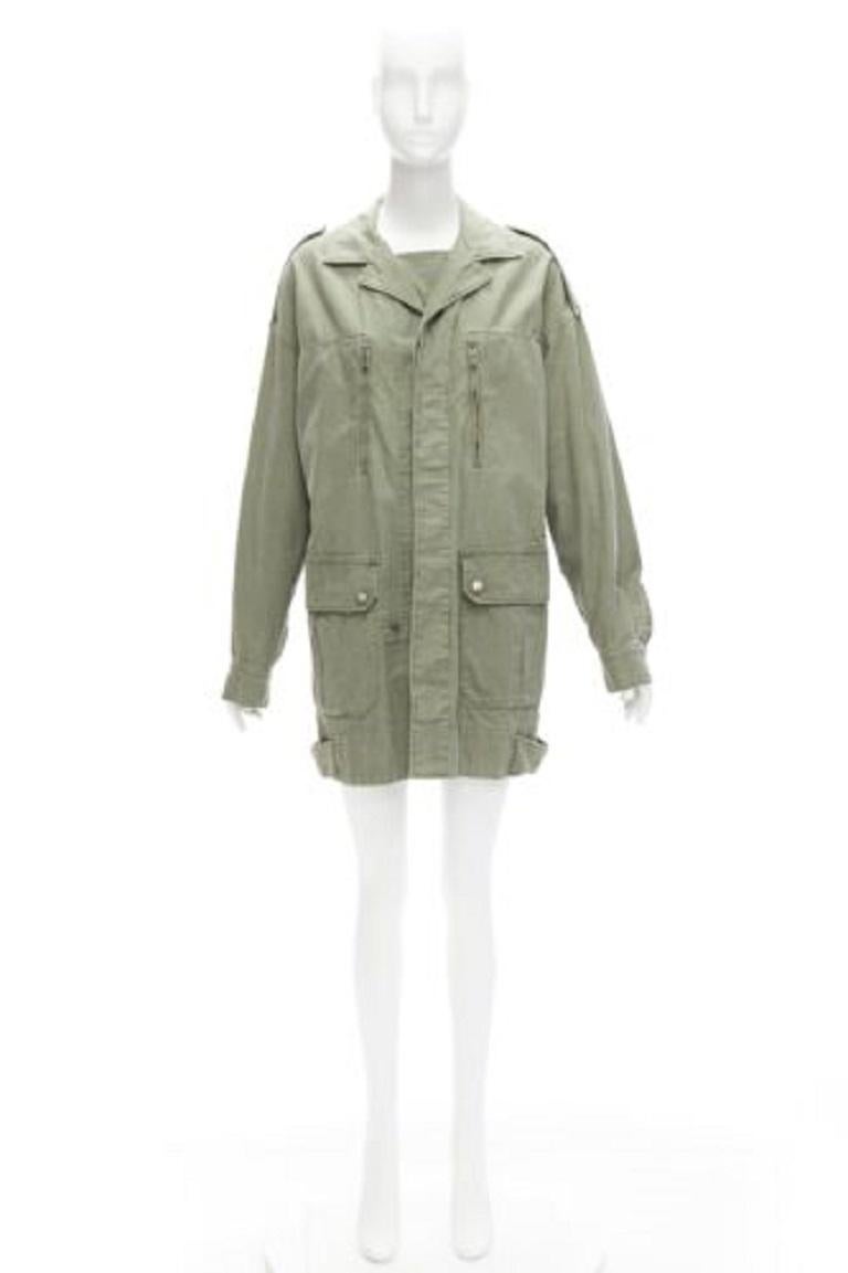 LIMI FEU washed green cotton zip back pocketed utility parka coat S For Sale 5