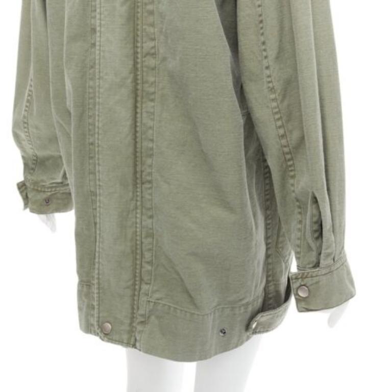 LIMI FEU washed green cotton zip back pocketed utility parka coat S
Reference: NKLL/A00017
Brand: Limi Feu
Material: Cotton
Color: Green
Pattern: Solid
Closure: Button
Extra Details: Zip at center back.
Made in: Japan

CONDITION:
Condition: Unworn